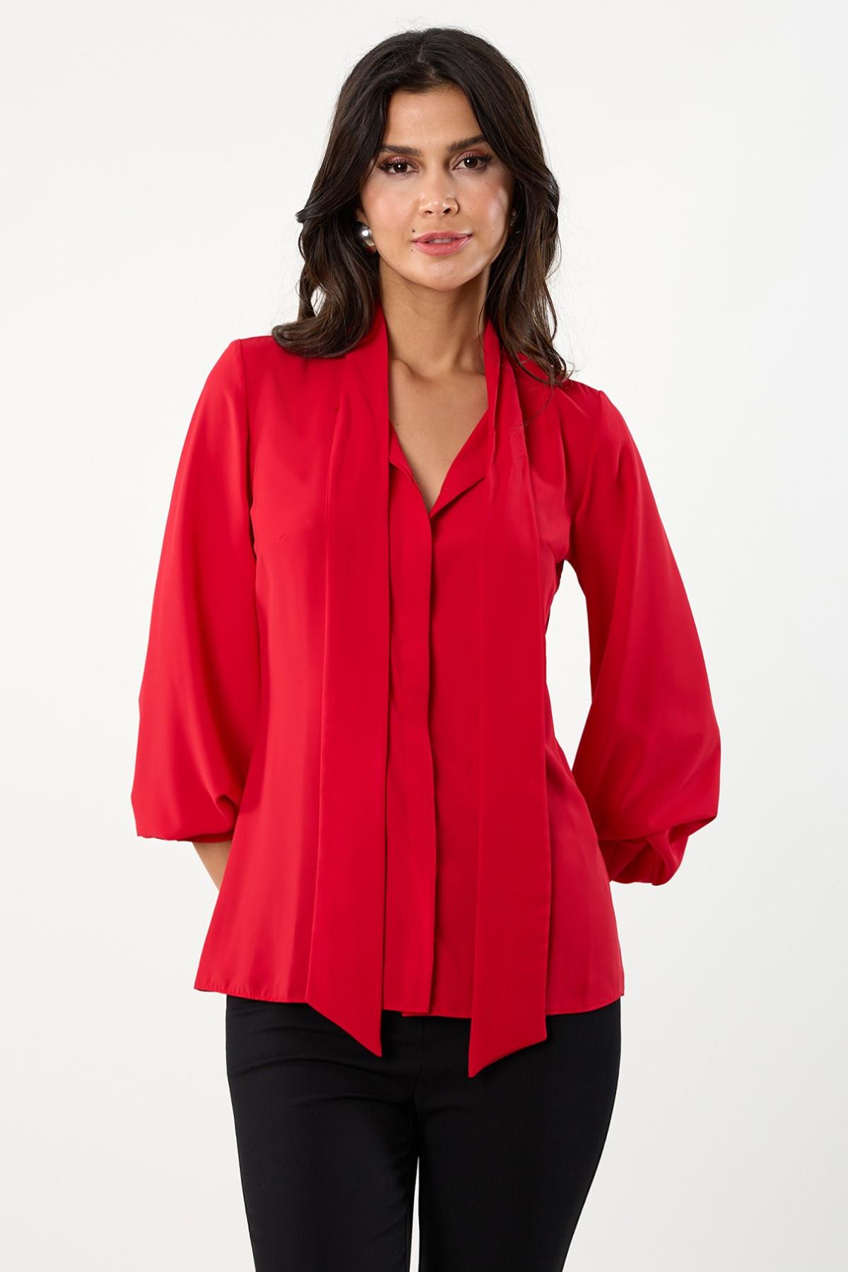 Humberto Şal Yaka Bluz KIRMIZI