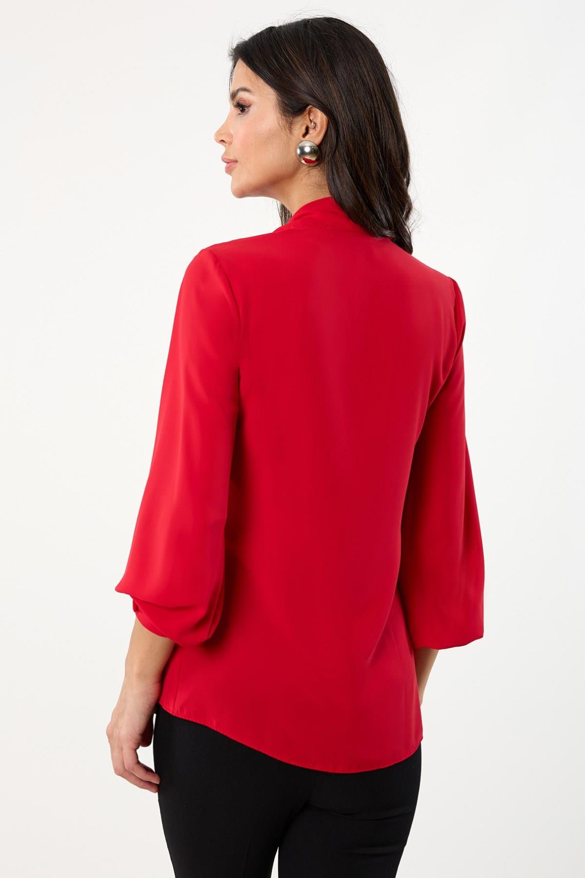 Humberto Şal Yaka Bluz KIRMIZI