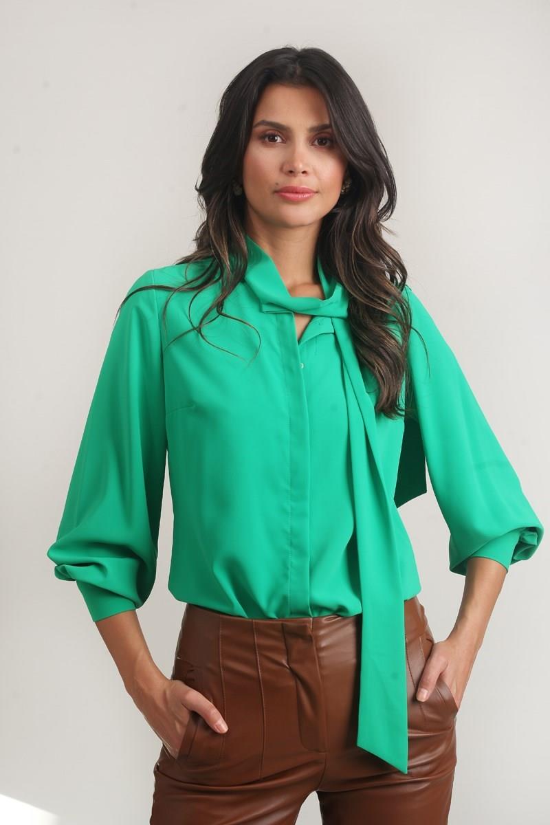 Humberto Şal Yaka Bluz ZÜMRÜT