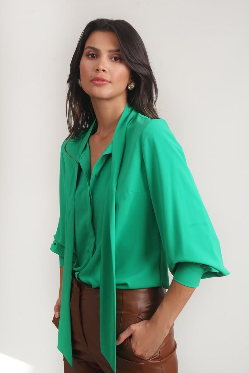 Humberto Şal Yaka Bluz ZÜMRÜT