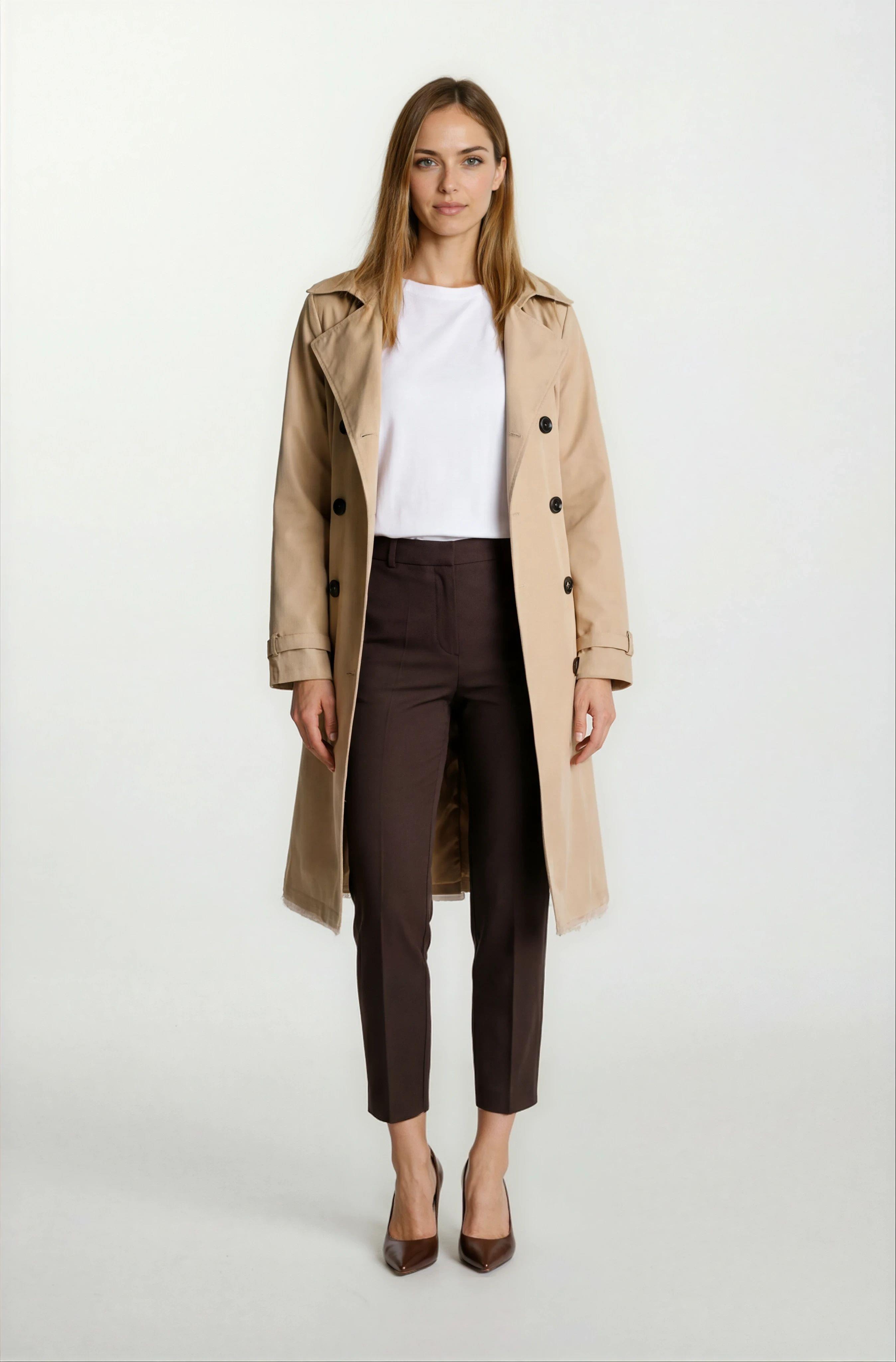 İmperatrice Kruvaze Yaka Kuşaklı Trençkot CAMEL