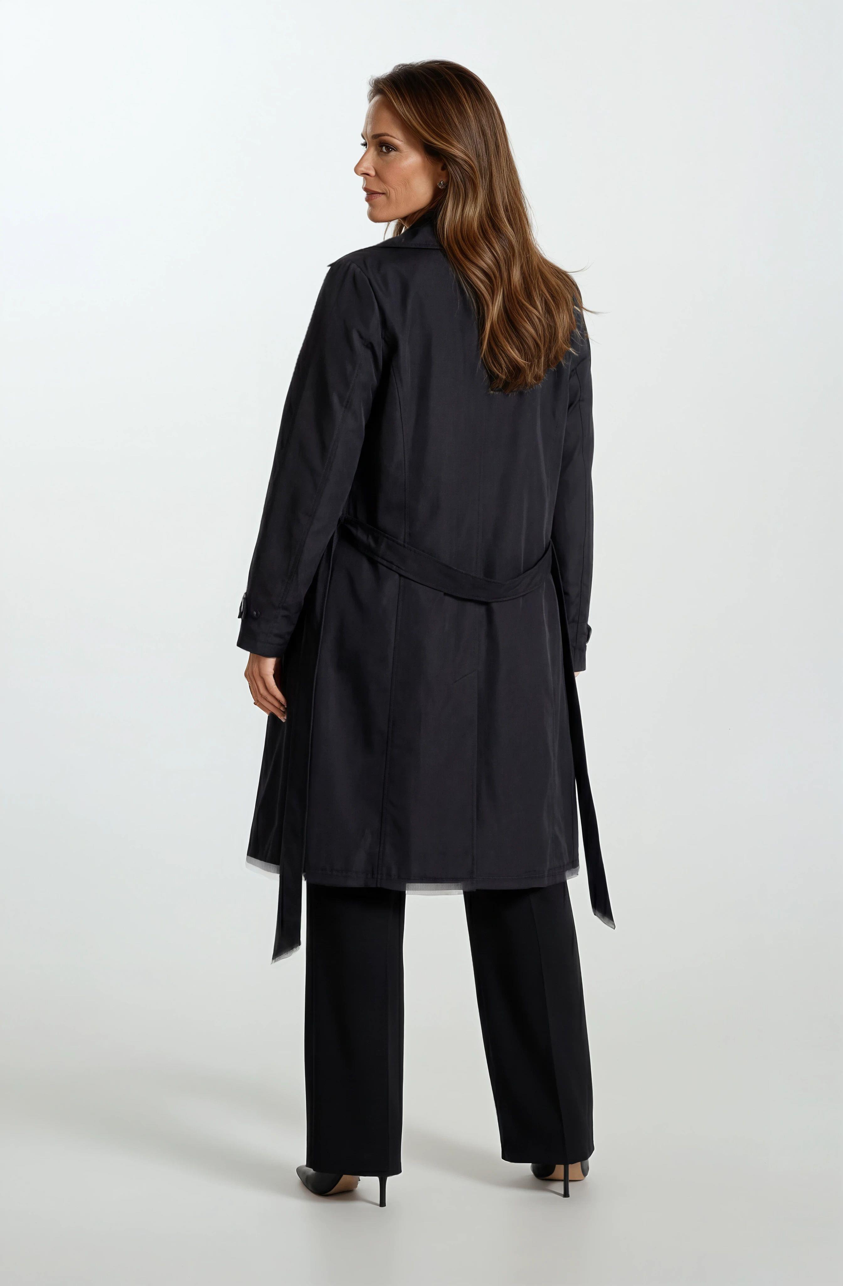 İmperatrice Kruvaze Yaka Kuşaklı Trençkot SİYAH