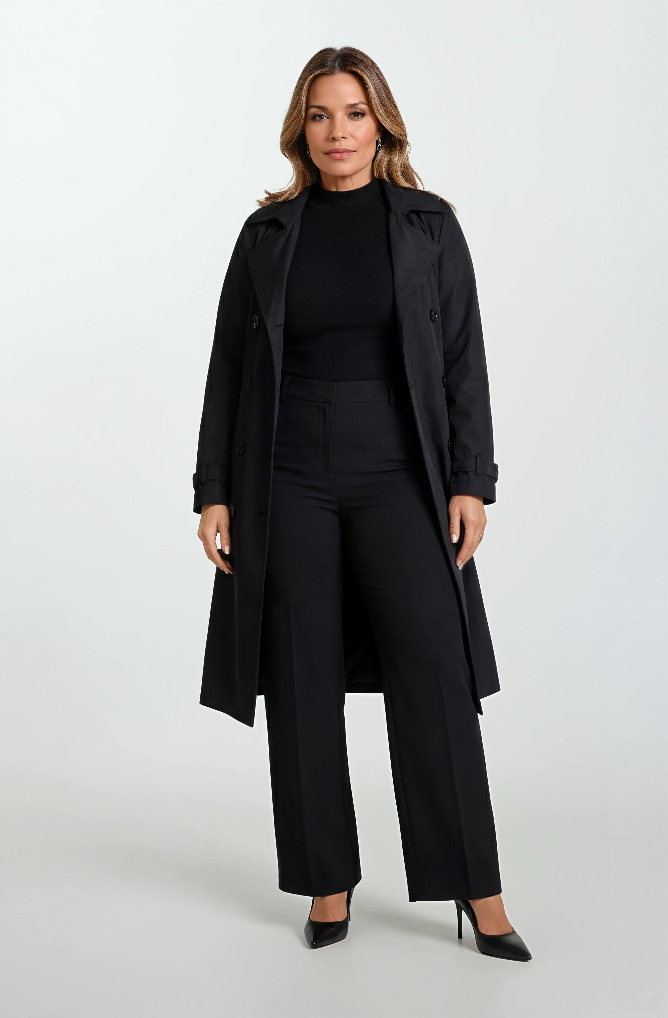 İmperatrice Kruvaze Yaka Kuşaklı Trençkot SİYAH