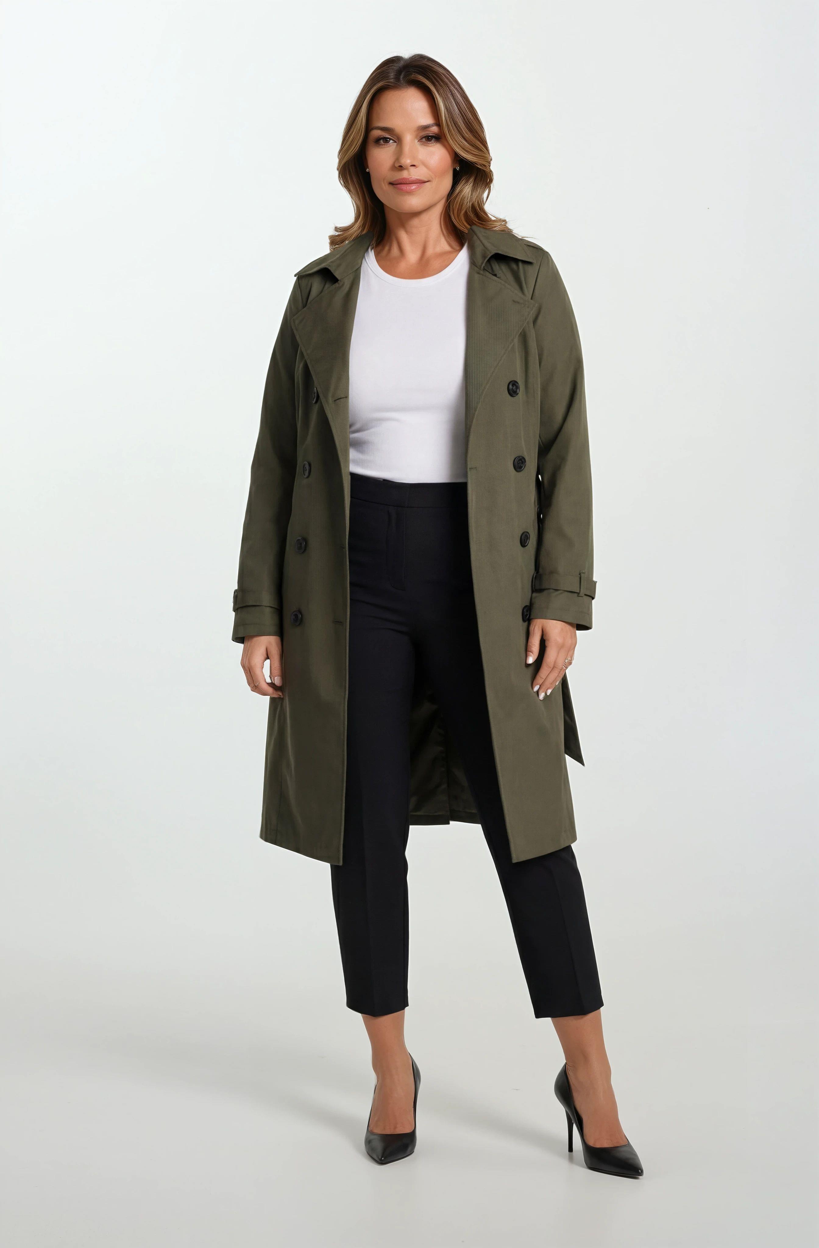 İmperatrice Kruvaze Yaka Kuşaklı Trençkot HAKİ