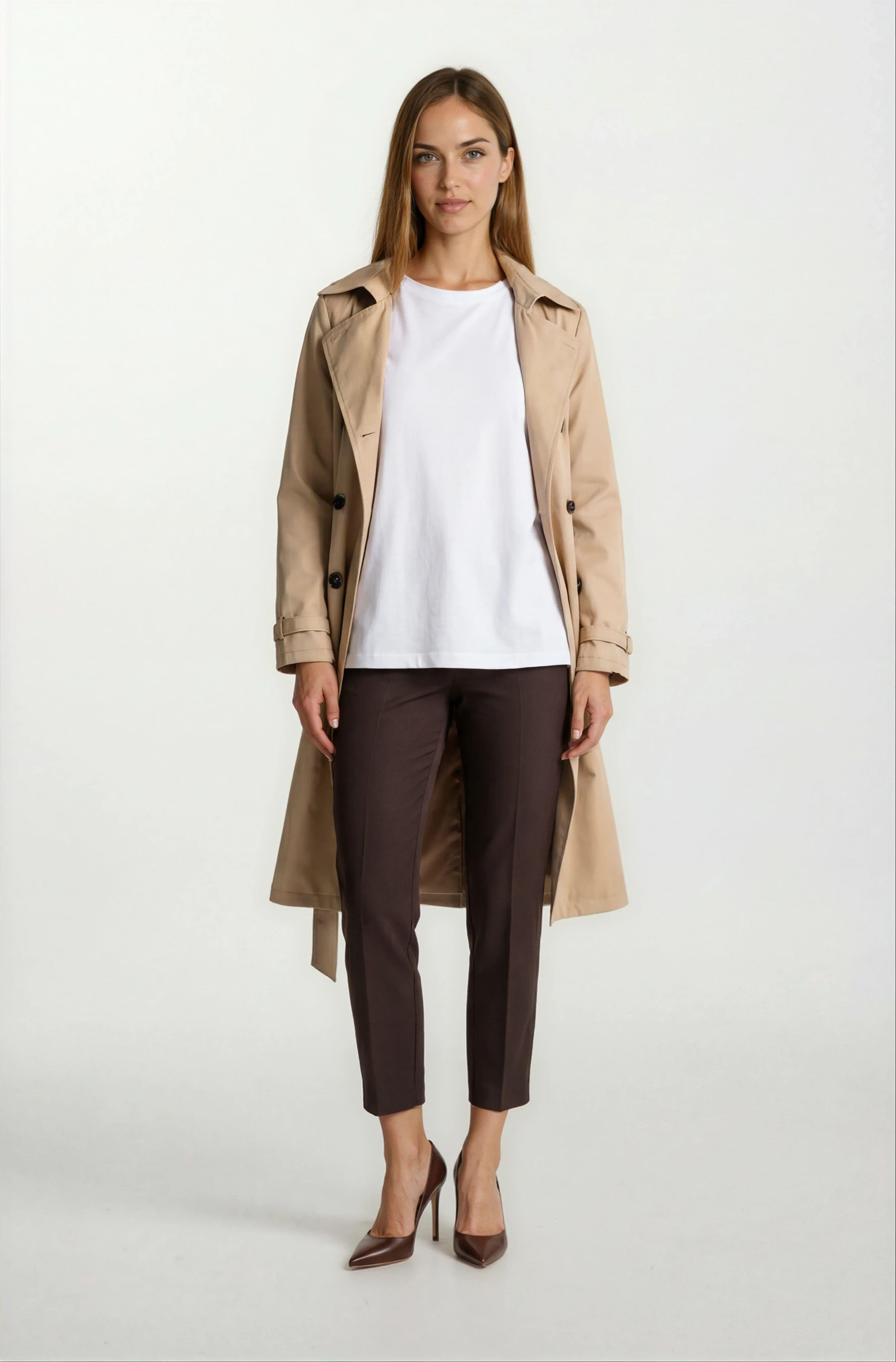 İmperatrice Kruvaze Yaka Kuşaklı Trençkot CAMEL