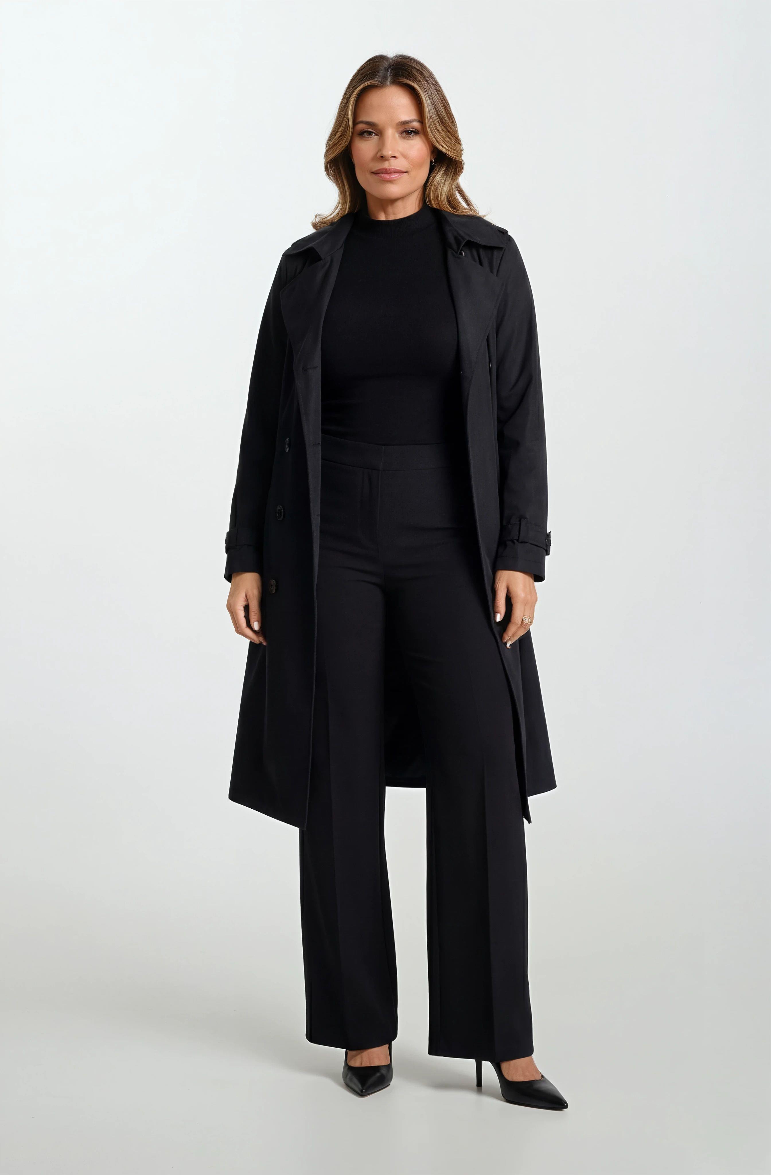 İmperatrice Kruvaze Yaka Kuşaklı Trençkot SİYAH