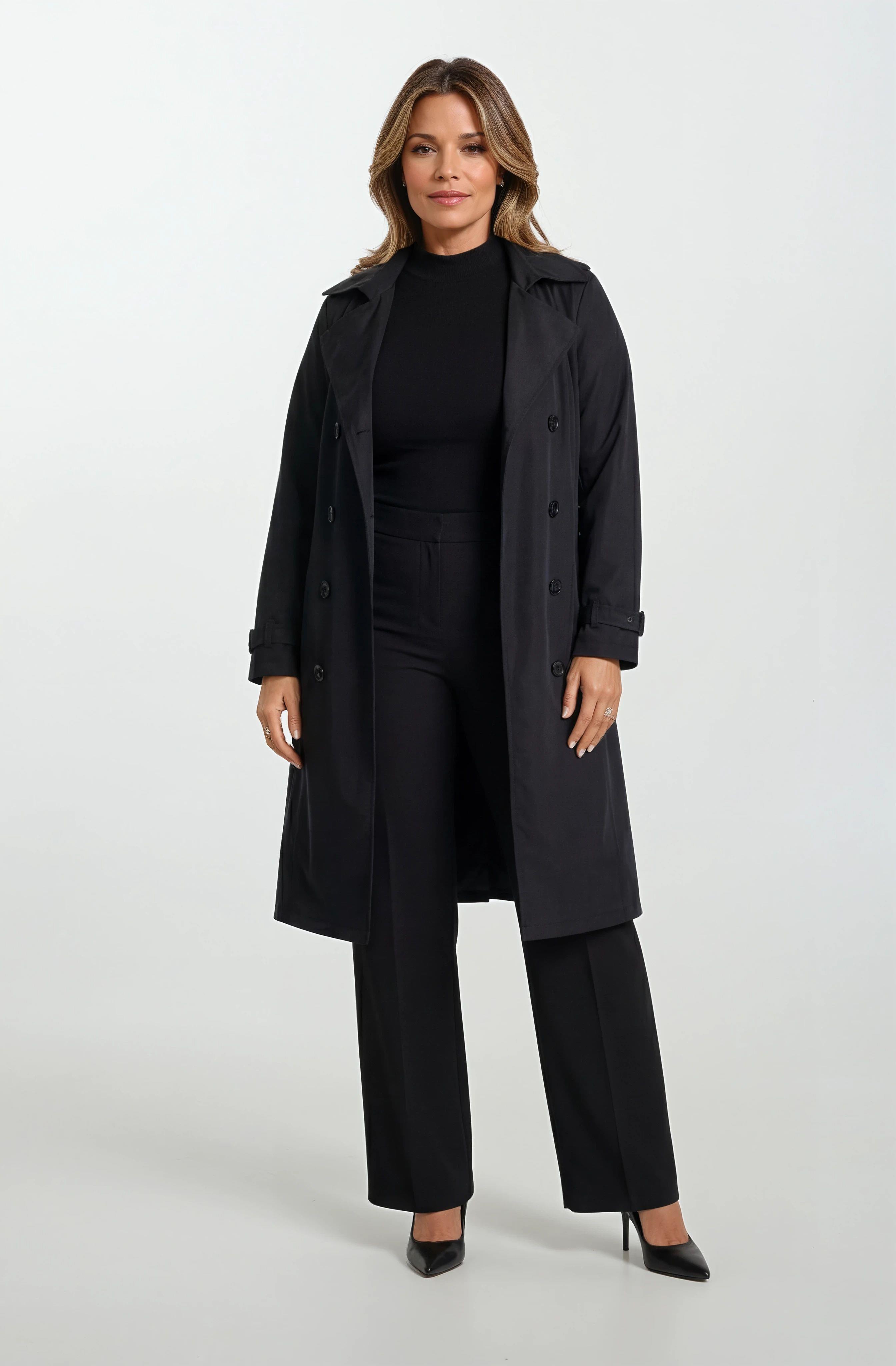 İmperatrice Kruvaze Yaka Kuşaklı Trençkot SİYAH