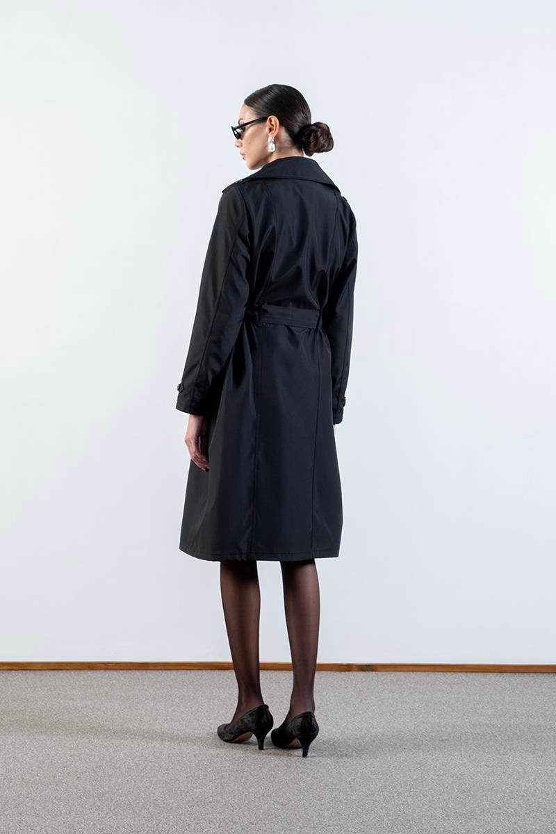 İmperatrice Kruvaze Yaka Kuşaklı Trençkot SİYAH