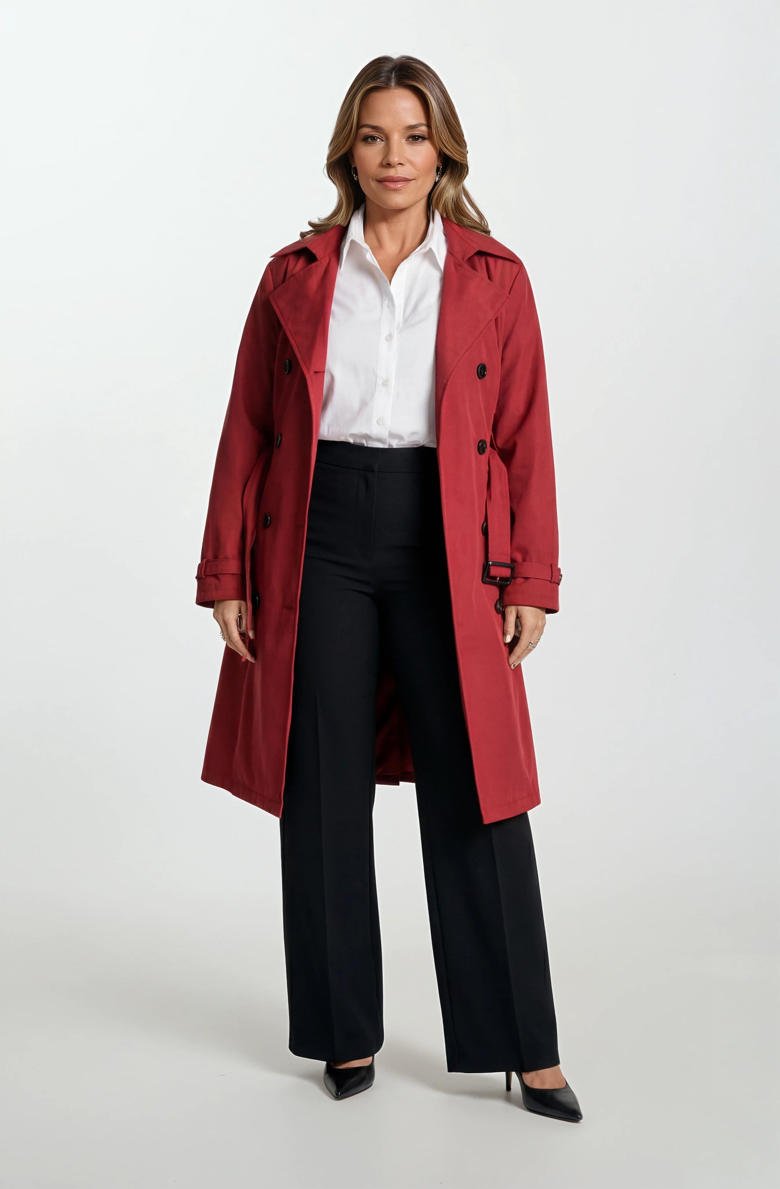 İmperatrice Kruvaze Yaka Kuşaklı Trençkot BORDO