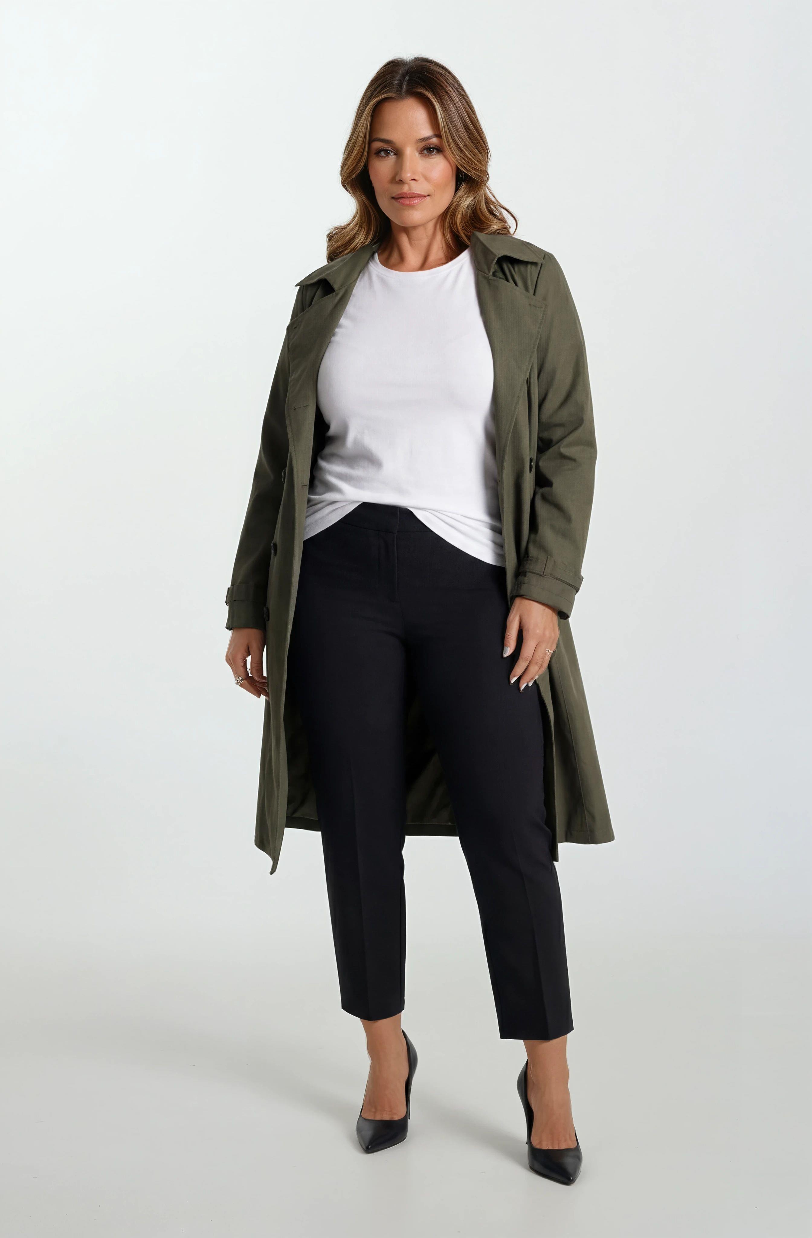 İmperatrice Kruvaze Yaka Kuşaklı Trençkot HAKİ