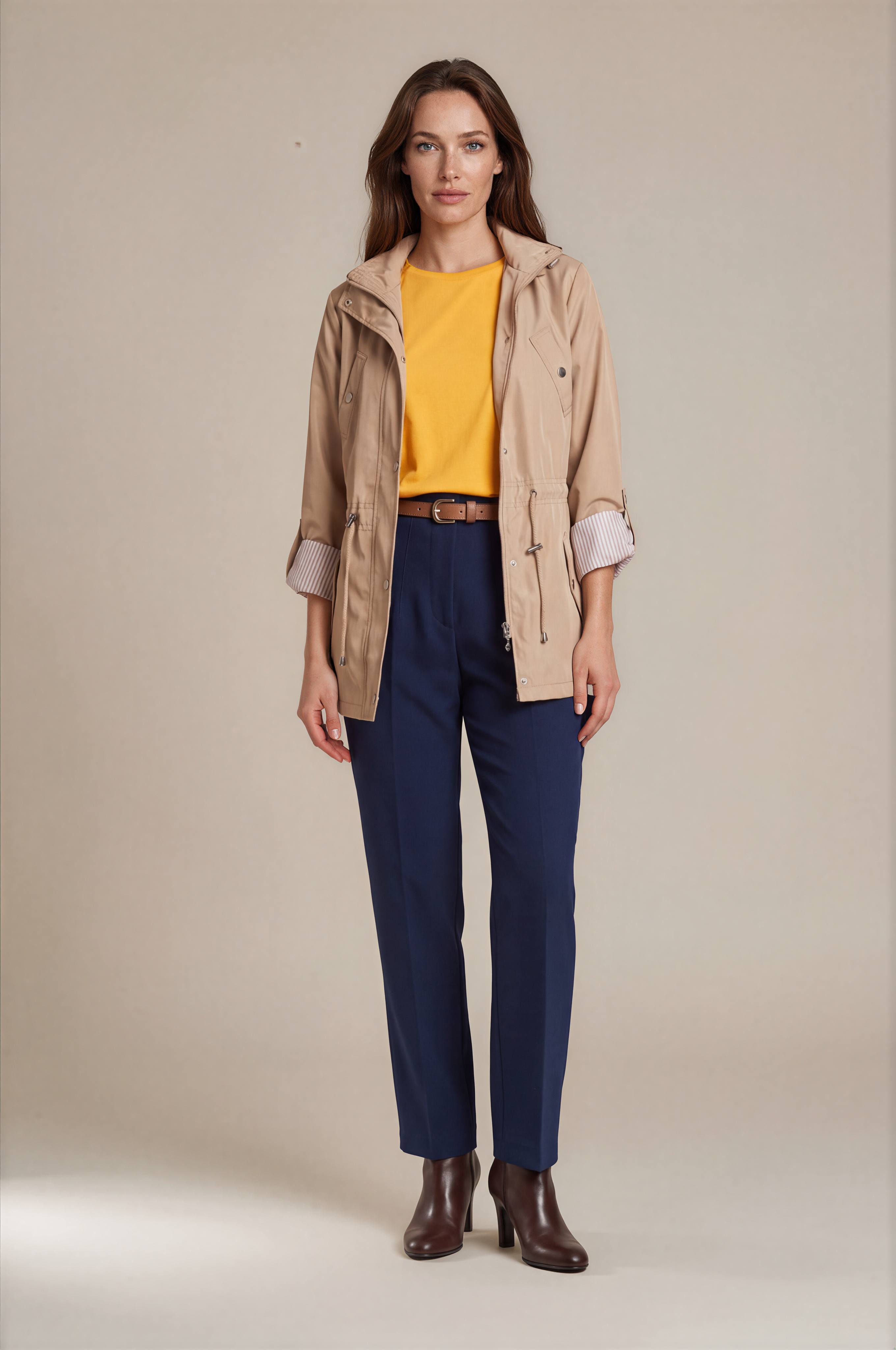 İnce Astarlı Su İtici Kapüşonlu Baharlık Kısa Parka 36-50 – Goudot CAMEL