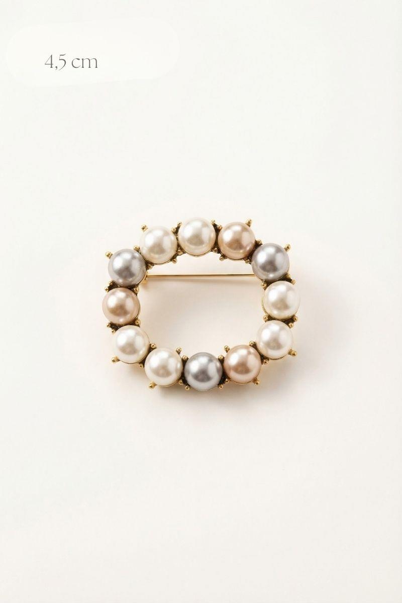 İnci Çerçeve Oval Broş 4.5 cm BEYAZ