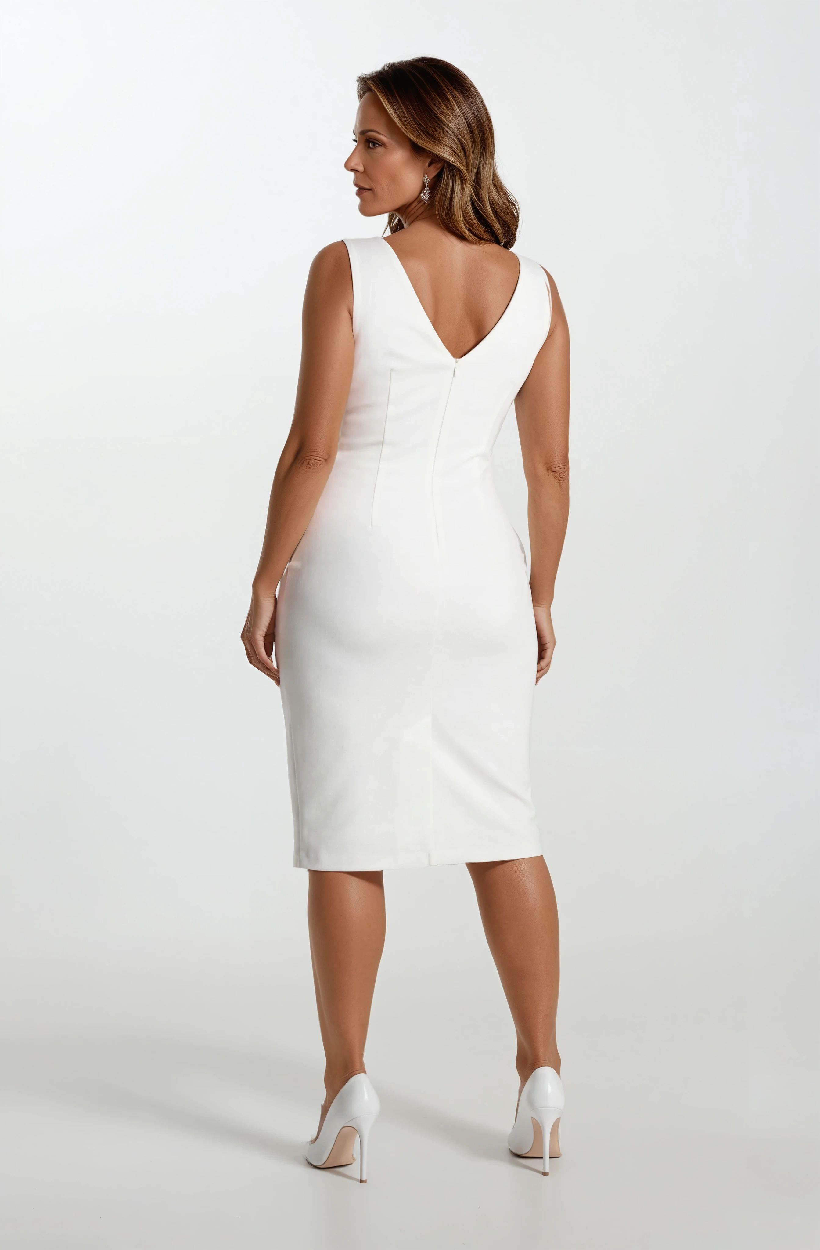 İnelda Kruvaze Yaka Bel Aksesuar Detaylı Midi Abiye Elbise EKRU