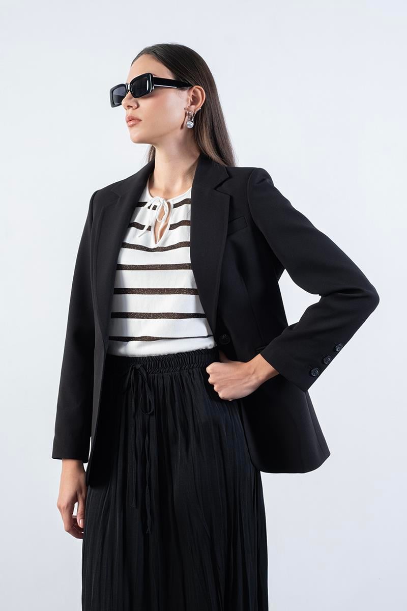 İvaldo Tek Düğme Mono Yaka Flota Cepli Ceket SİYAH