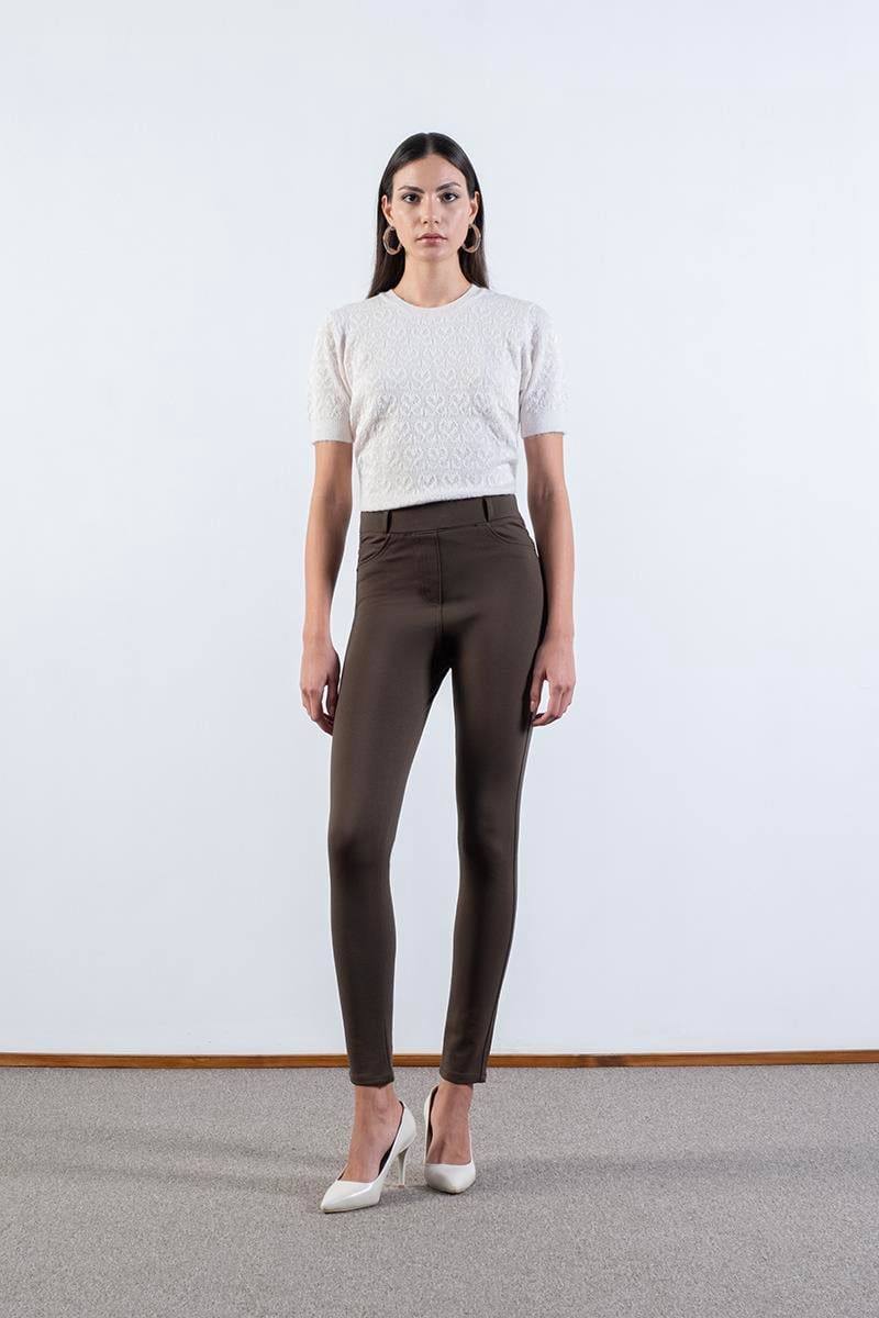 İvanda Yüksek Bel Lastikli Pantolon HAKİ