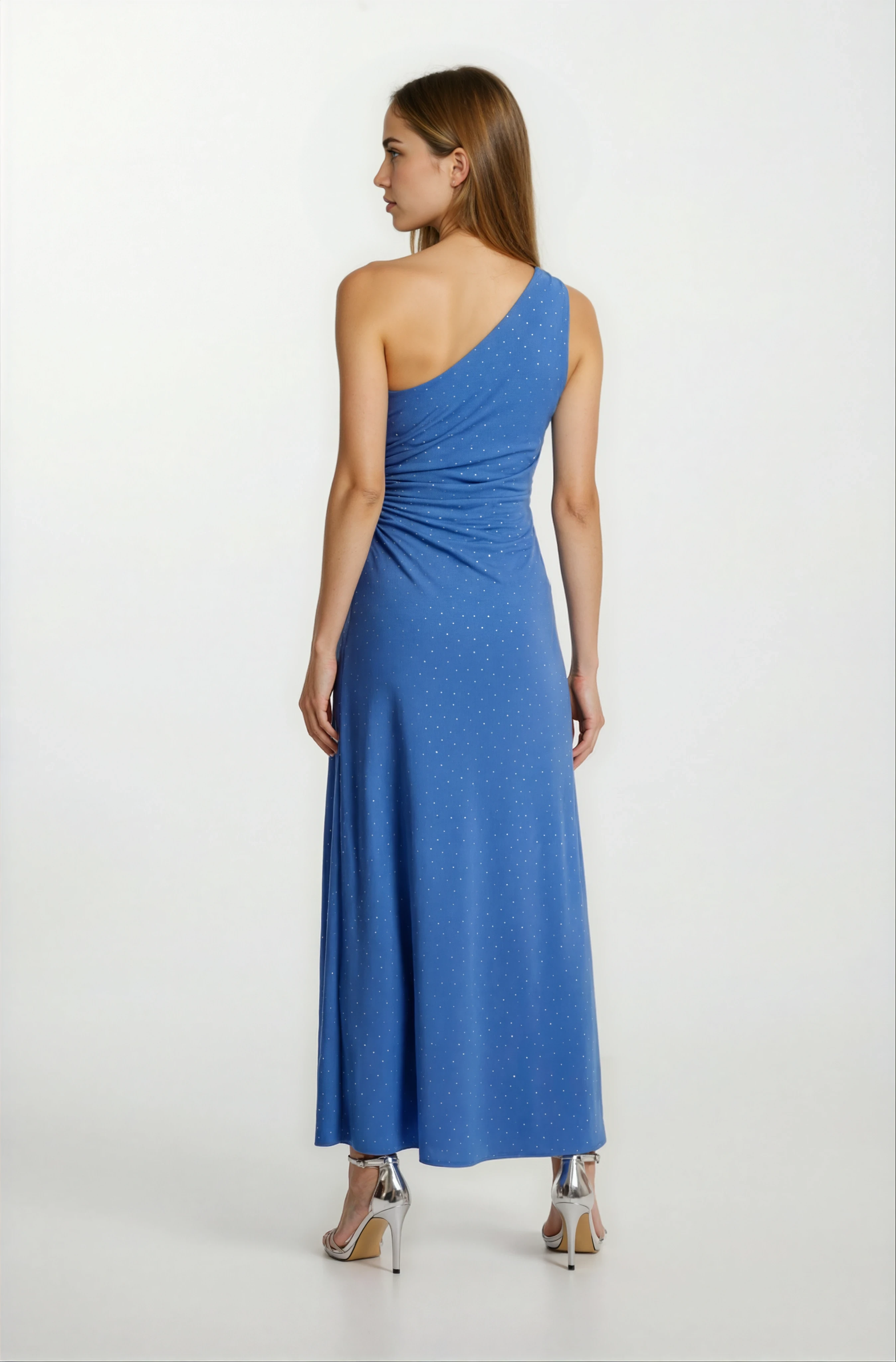 İvano Tek Omuz Yan Pencere Detaylı Uzun Abiye Elbise MAVİ