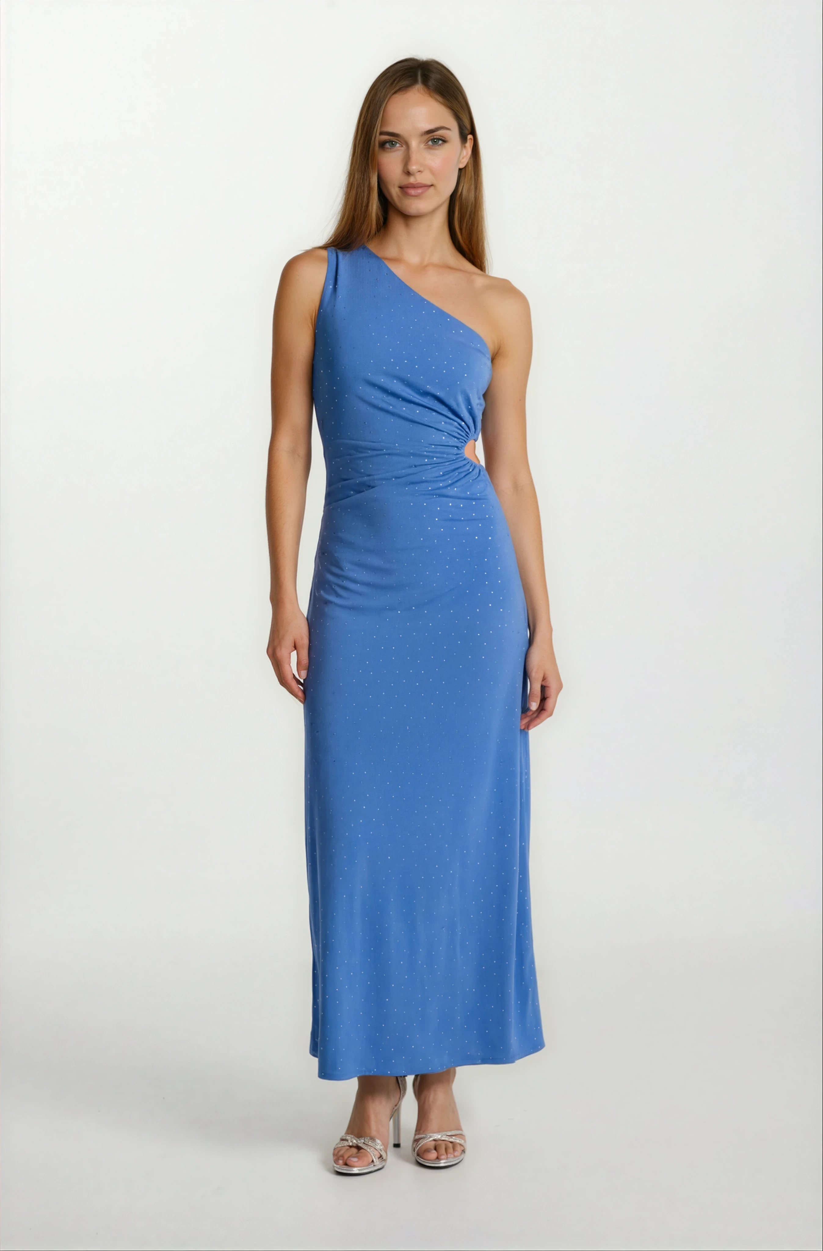 İvano Tek Omuz Yan Pencere Detaylı Uzun Abiye Elbise MAVİ