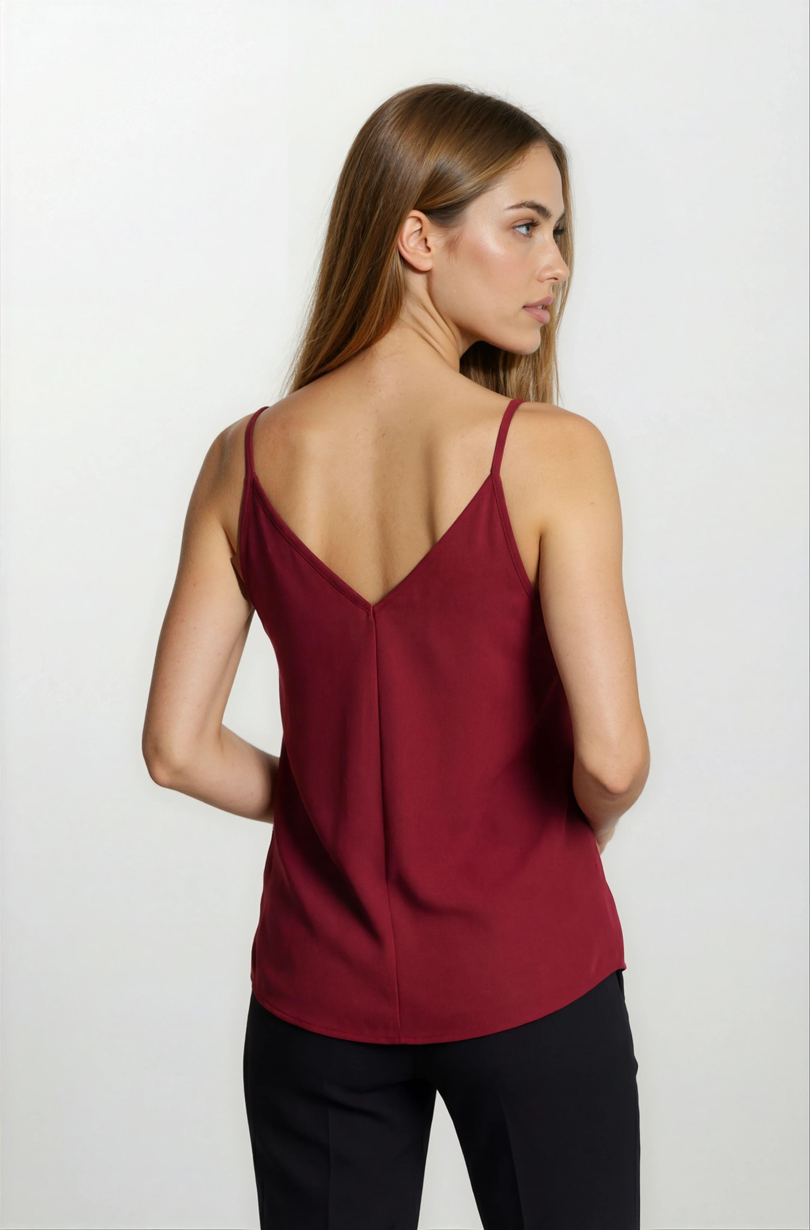 Jackeline Askılı V Yaka Bluz BORDO