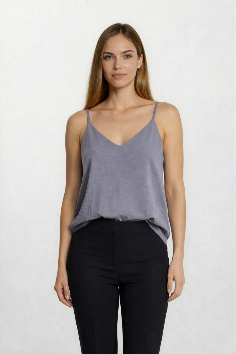 Jackeline Askılı V Yaka Bluz GRİ