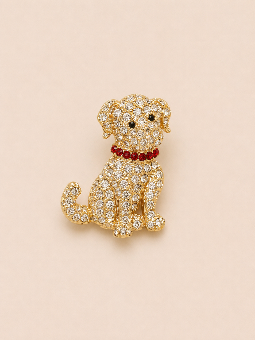 Kristal Taşlı Köpek Figürlü Broş 3 cm ALTIN