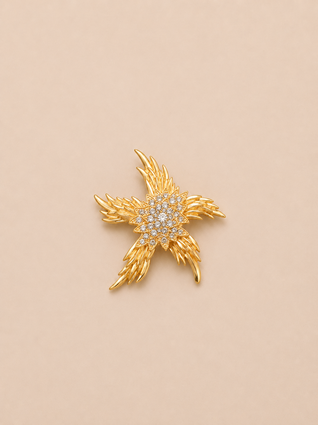 Kristal Taşlı Yıldız Model Broş 5 cm ALTIN