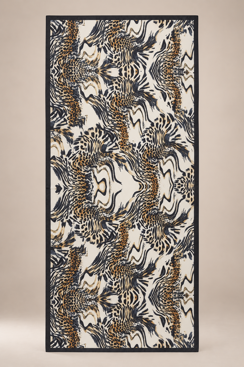 Leopar Desenli Çerçve Bordürlüi Şal 180 x 85 cm SİYAH