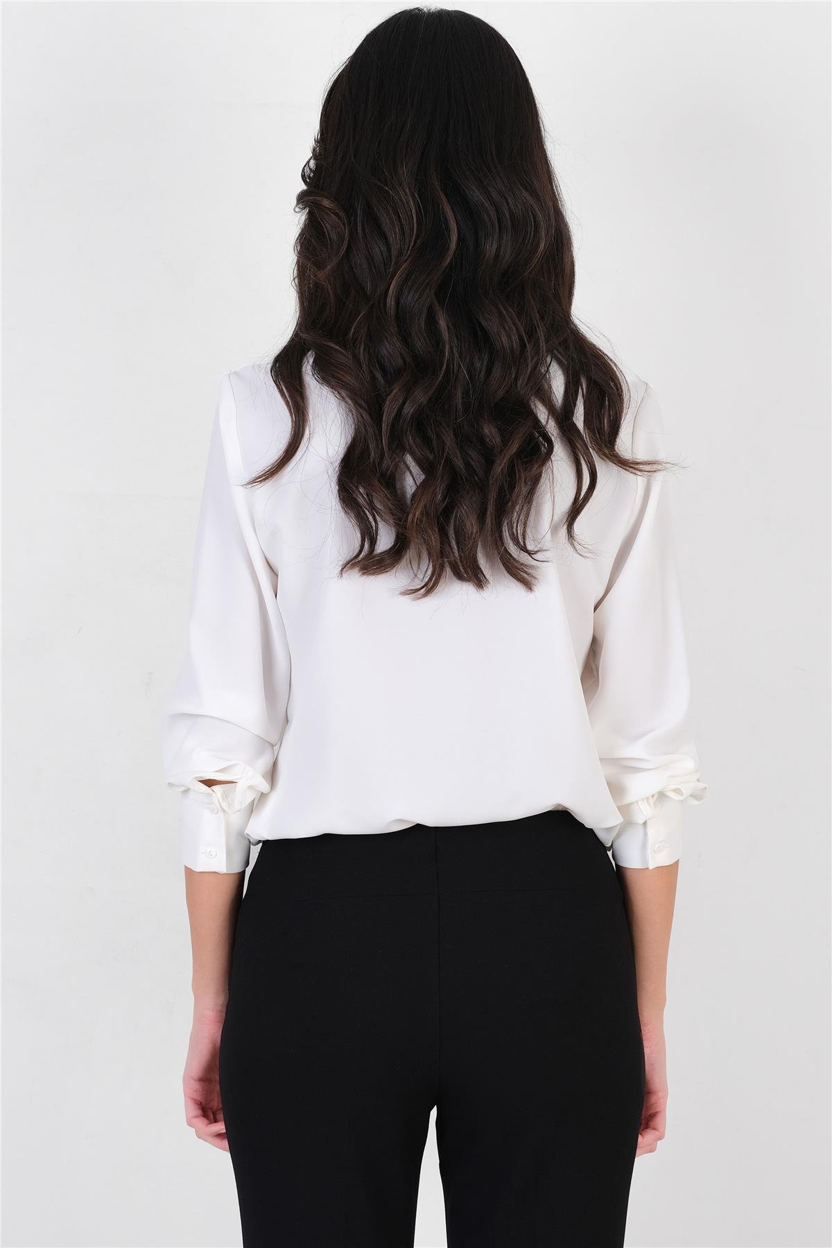 Lluvy Uzun Kollu Gizli Pat Düğmeli Bluz EKRU