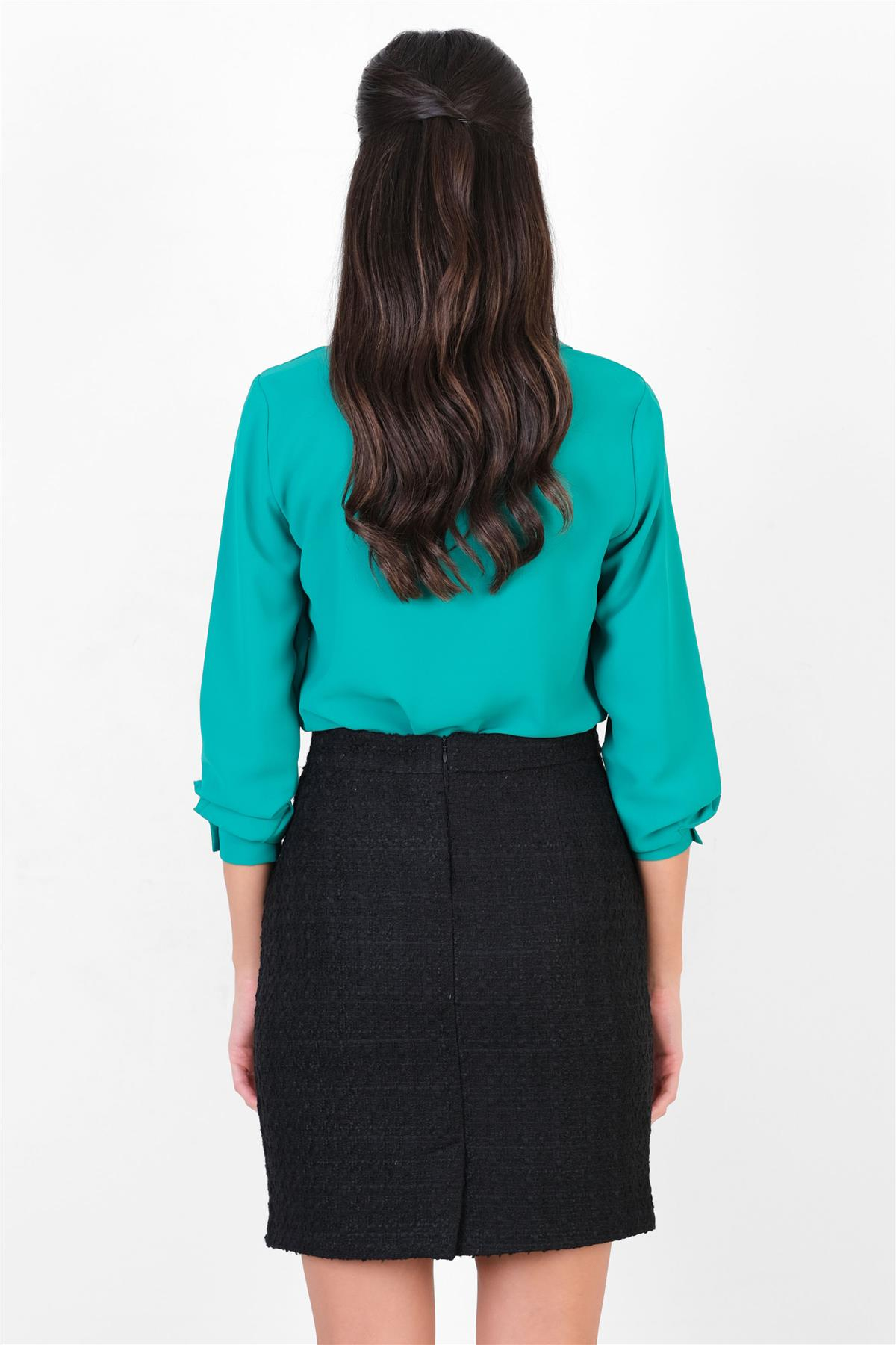 Lluvy Uzun Kollu Gizli Pat Düğmeli Bluz ZÜMRÜT