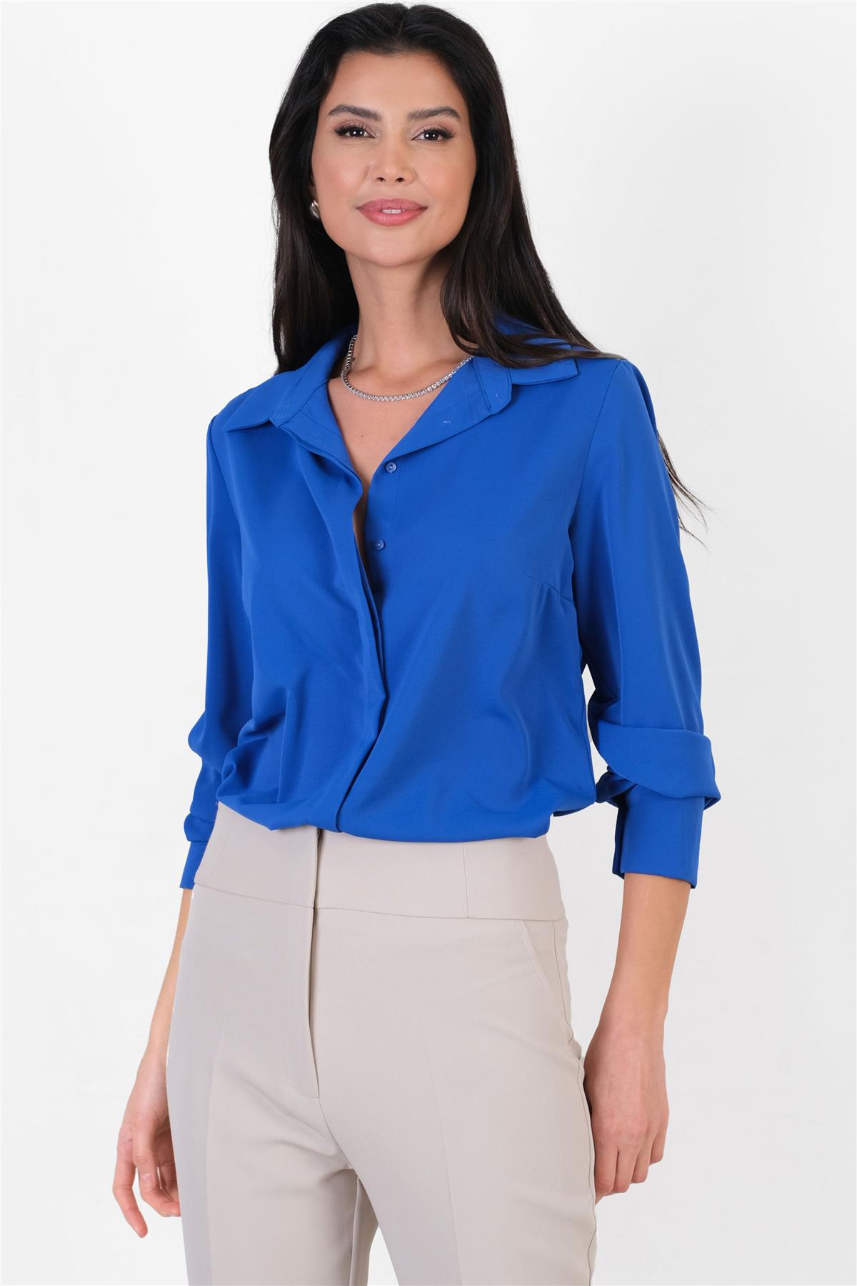 Lluvy Uzun Kollu Gizli Pat Düğmeli Bluz SAKS