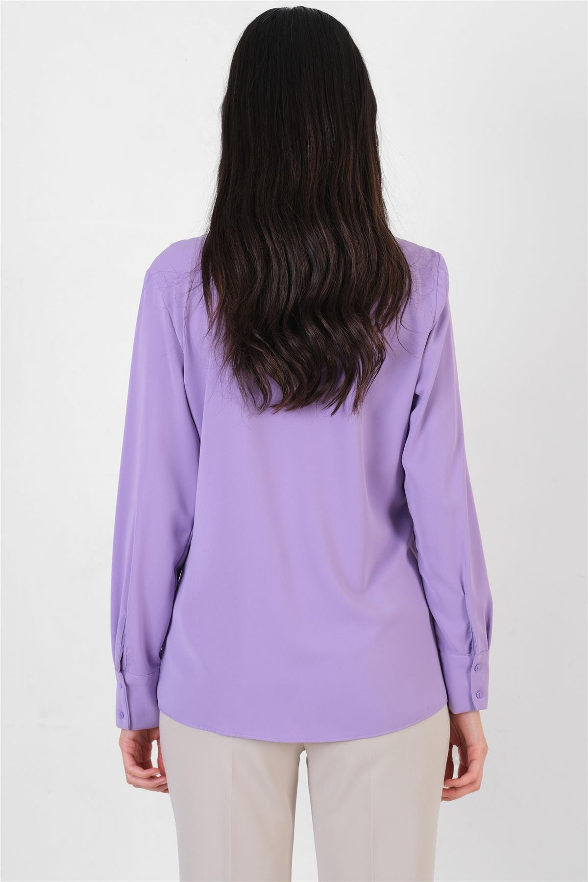 Lluvy Uzun Kollu Gizli Pat Düğmeli Bluz LİLA