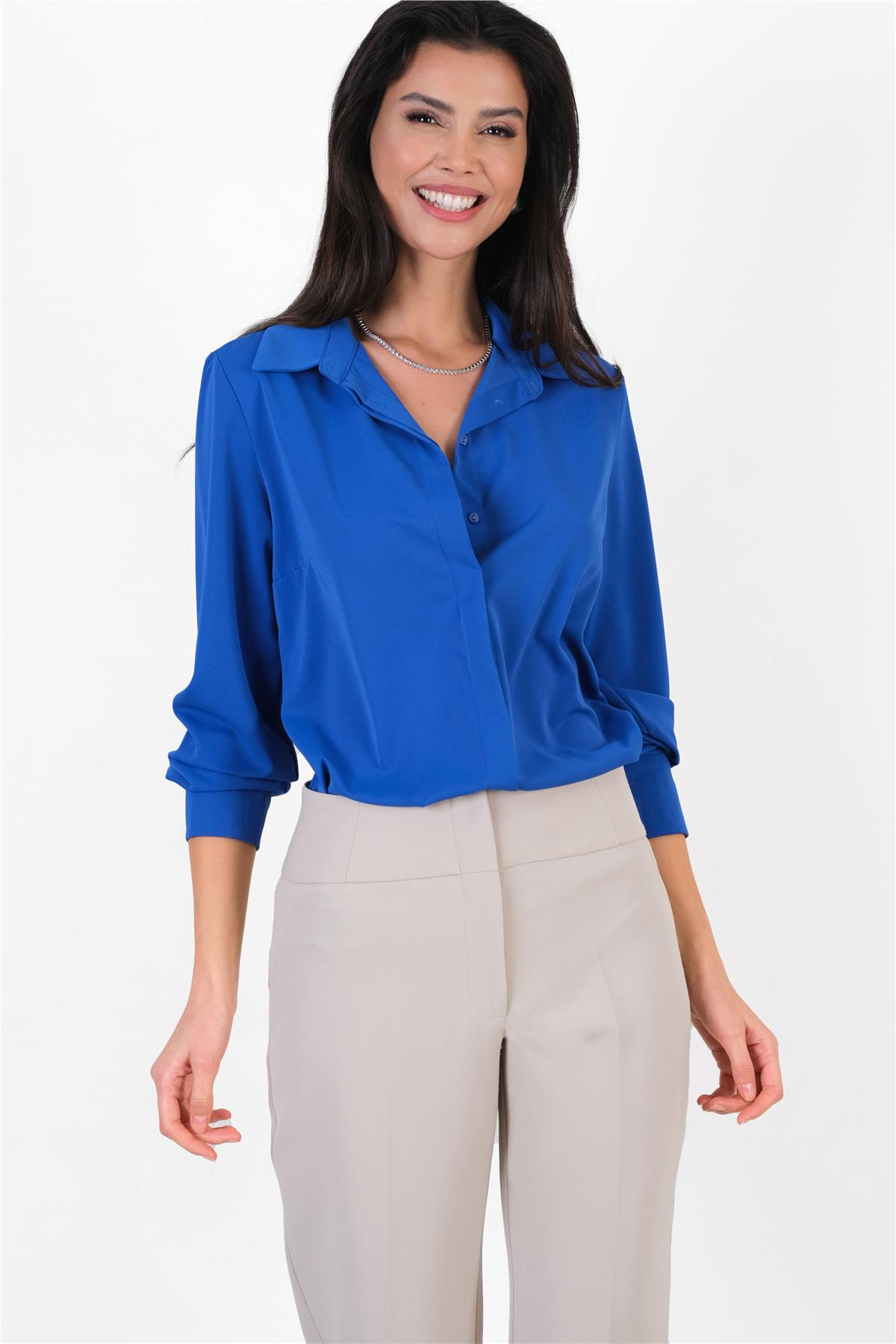 Lluvy Uzun Kollu Gizli Pat Düğmeli Bluz SAKS