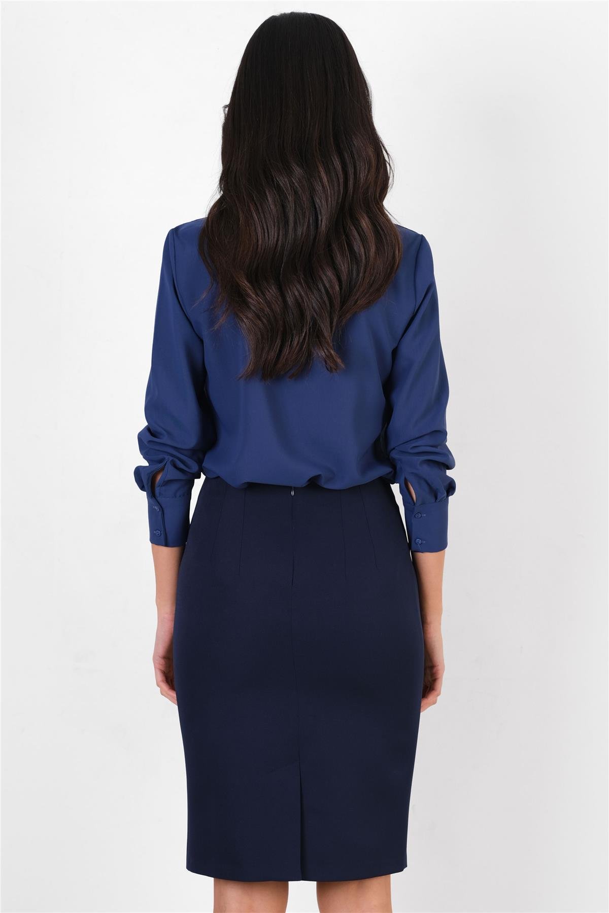 Mandy Klasik Yırtmaçlı Etek LACİVERT