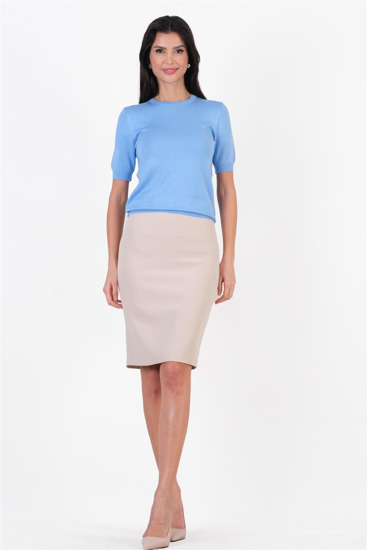 Mandy Klasik Yırtmaçlı Etek TAŞ