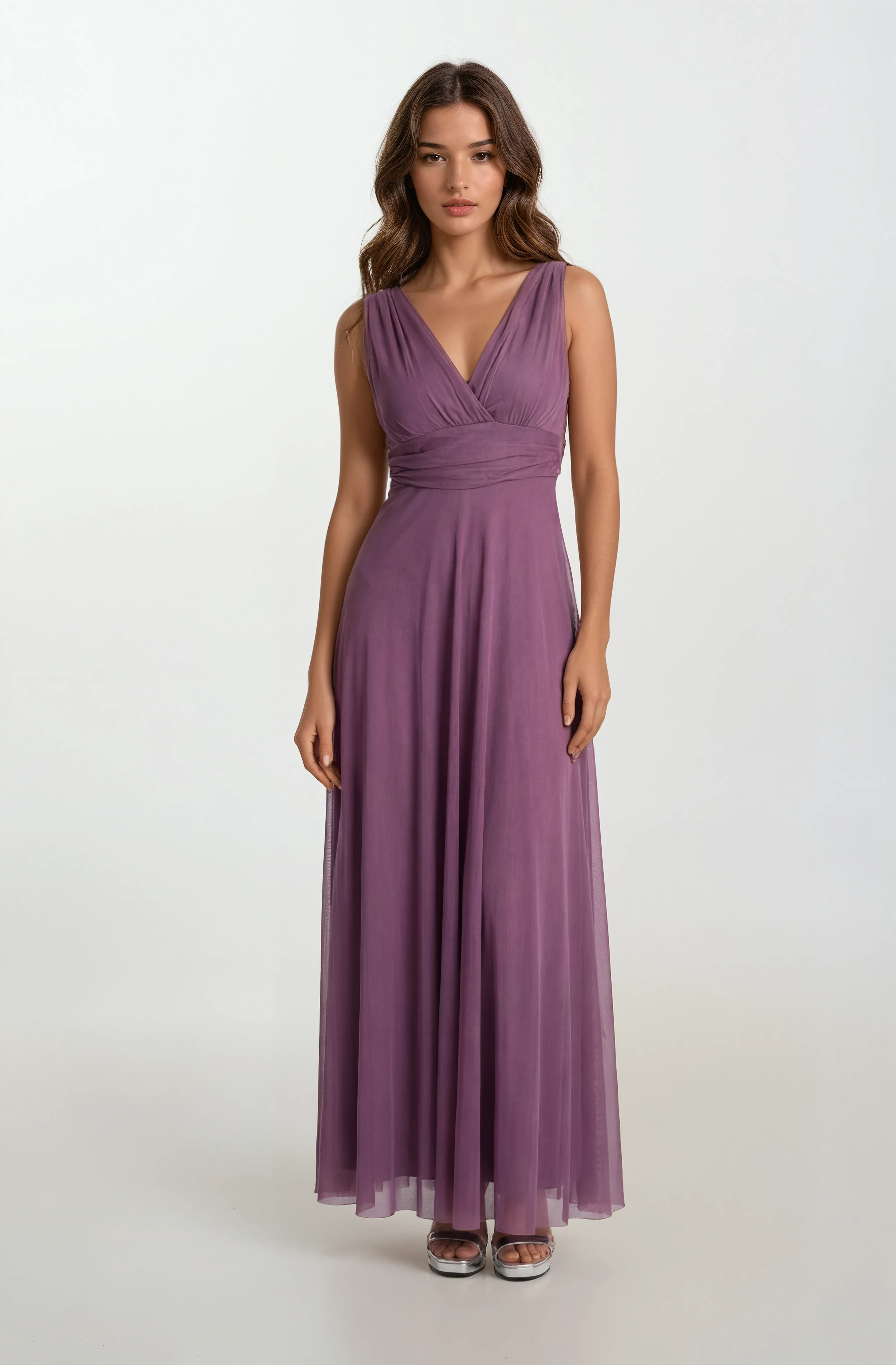 Margaritaı Kruvaze Beli Drapeli Uzun Abiye Elbise MOR