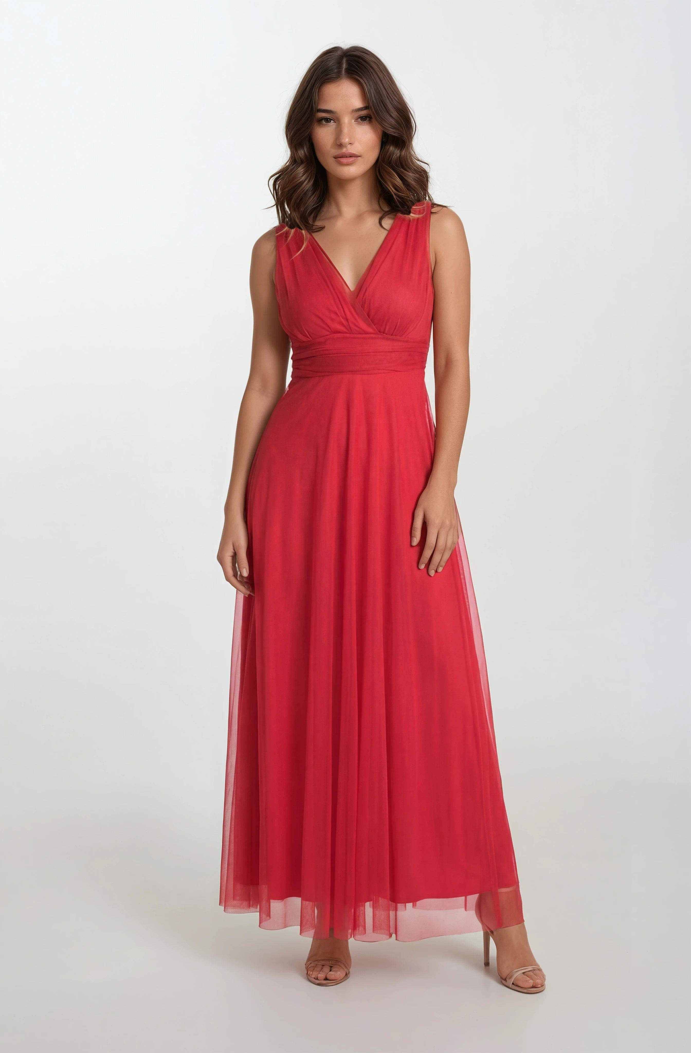 Margaritaı Kruvaze Beli Drapeli Uzun Abiye Elbise KIRMIZI