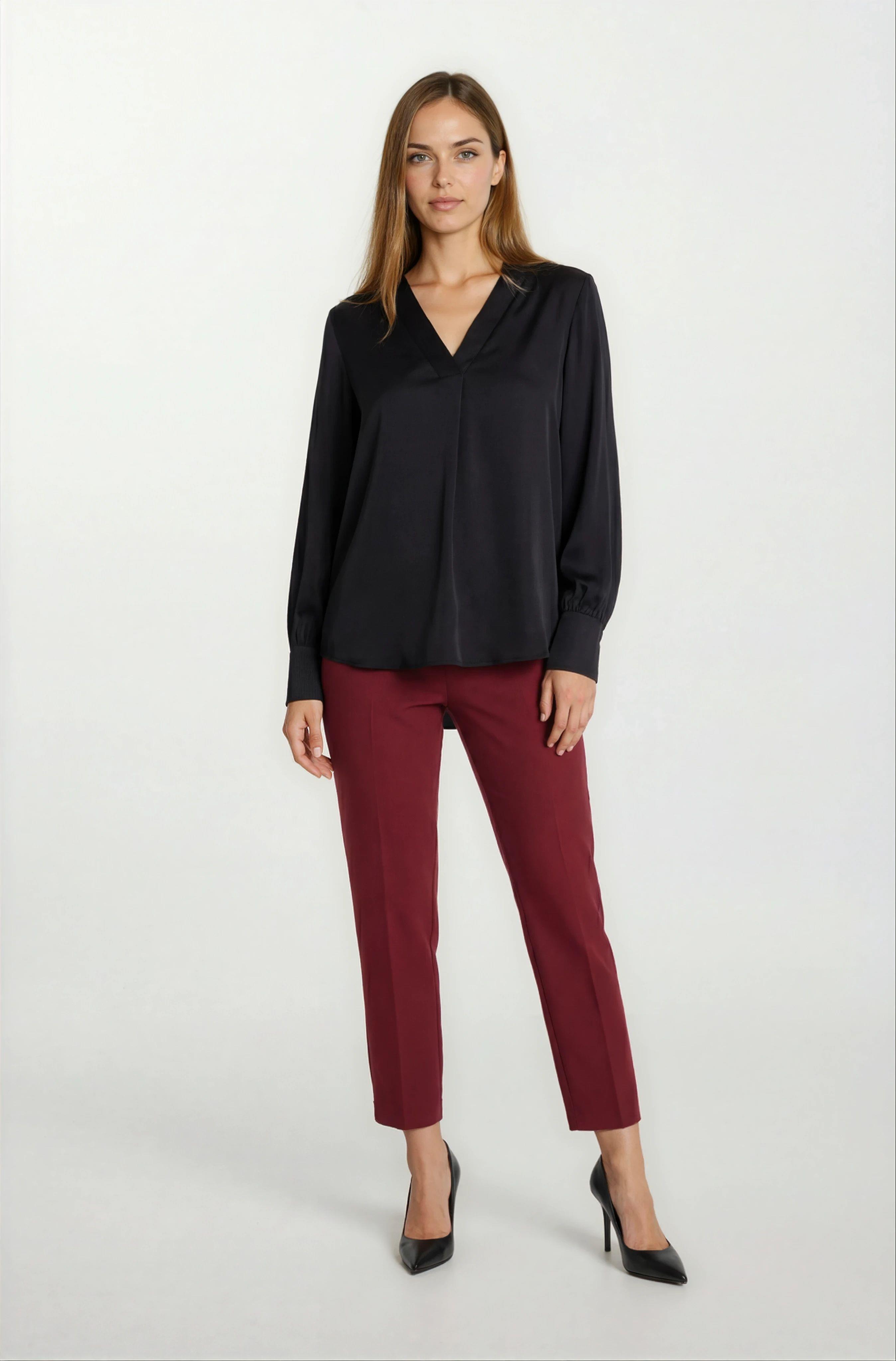 Marsh V Yaka Saten Bluz SİYAH