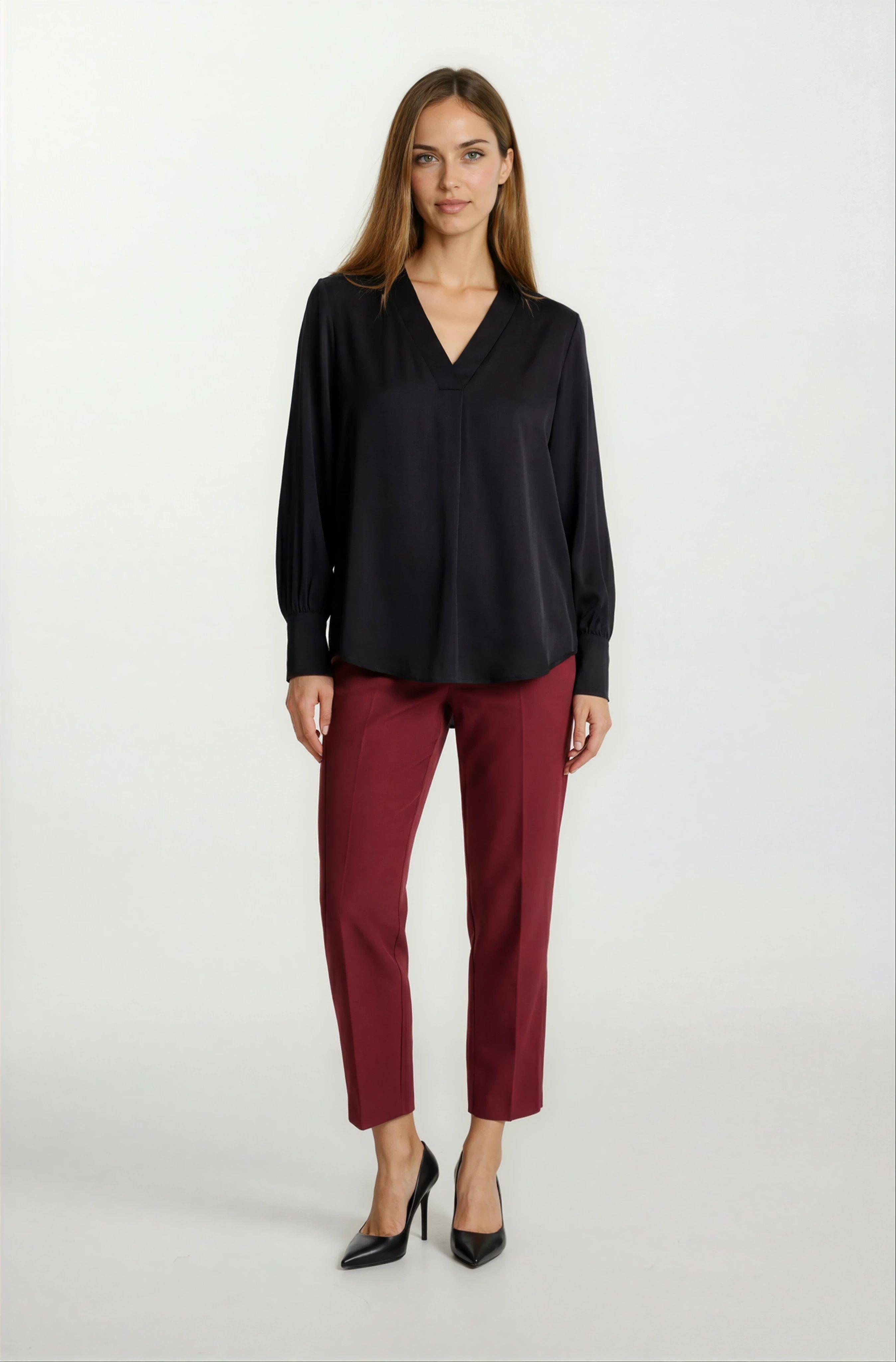 Marsh V Yaka Saten Bluz SİYAH