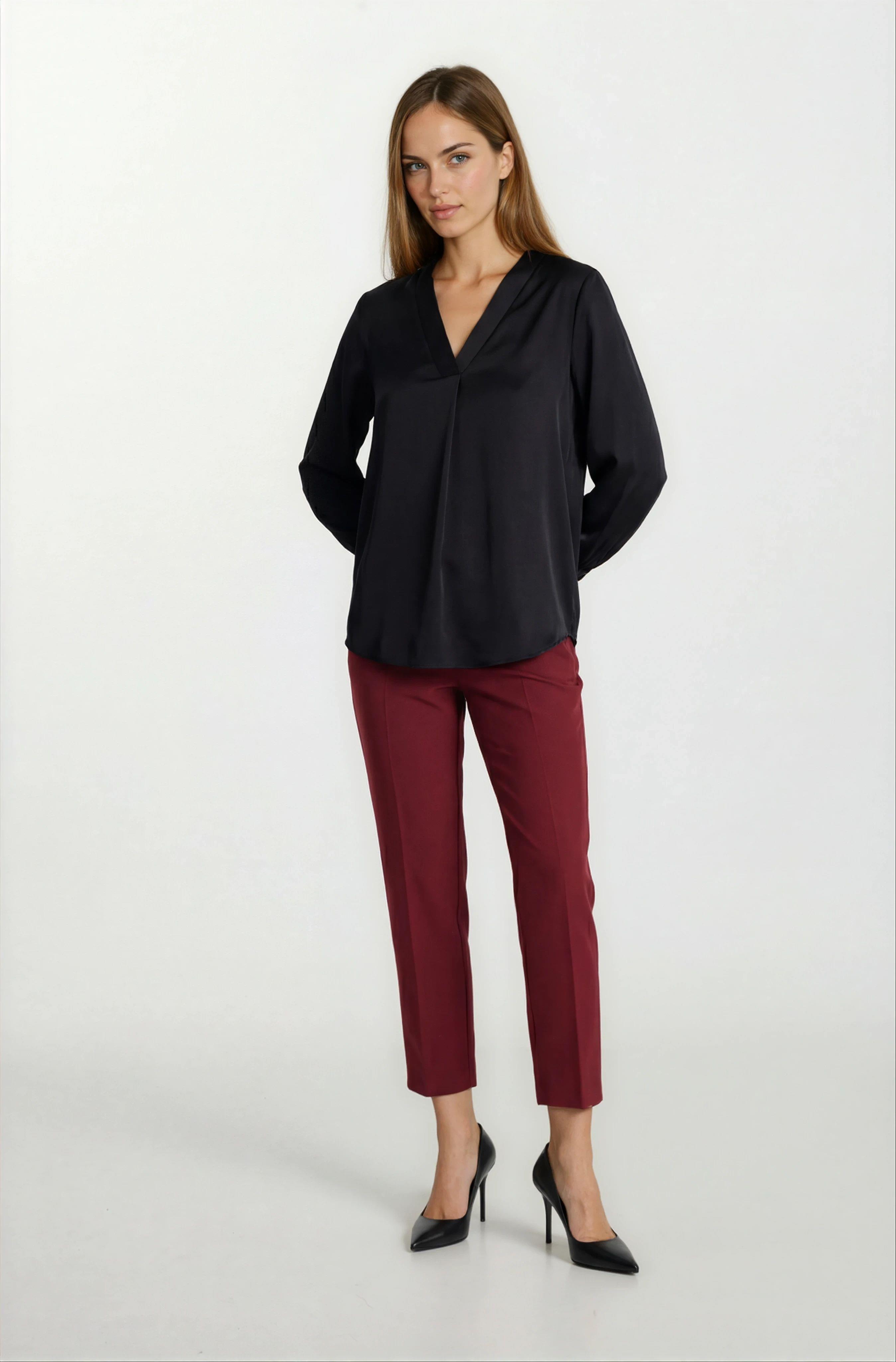 Marsh V Yaka Saten Bluz SİYAH