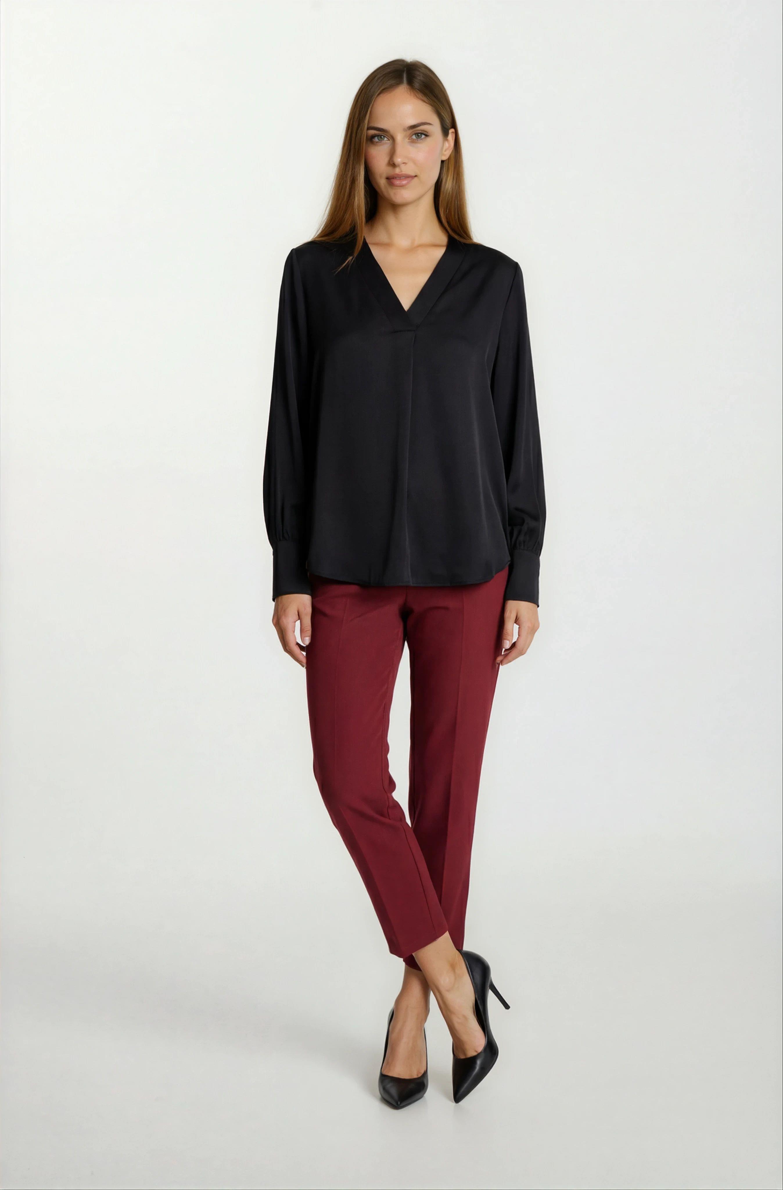 Marsh V Yaka Saten Bluz SİYAH