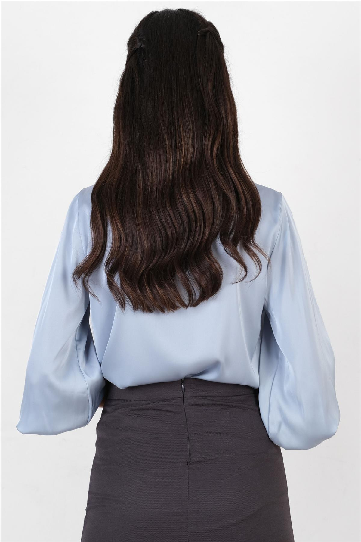 Marshall V Yaka Saten Bluz MAVİ