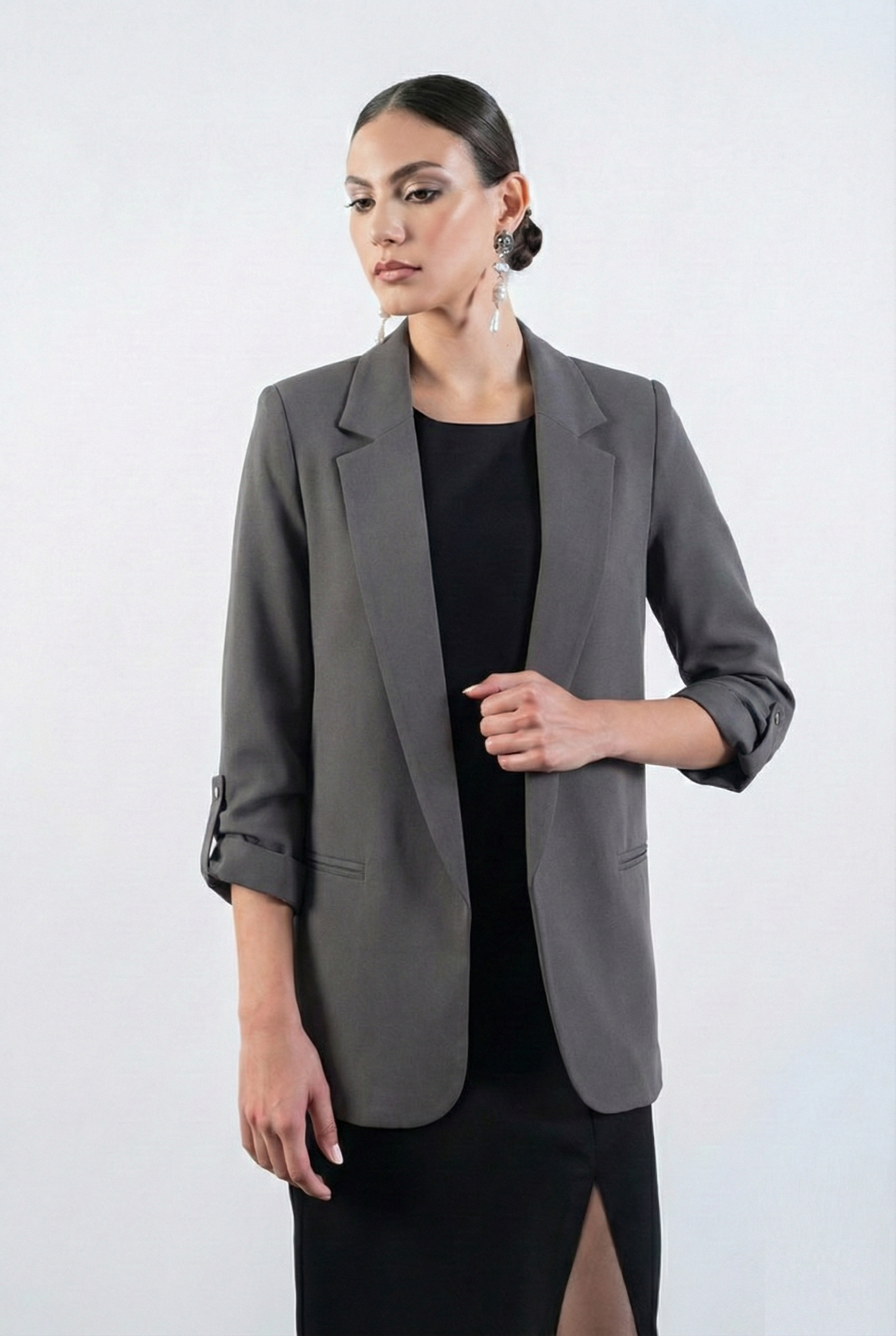 Medarda Salaş Krep Ceket GRİ