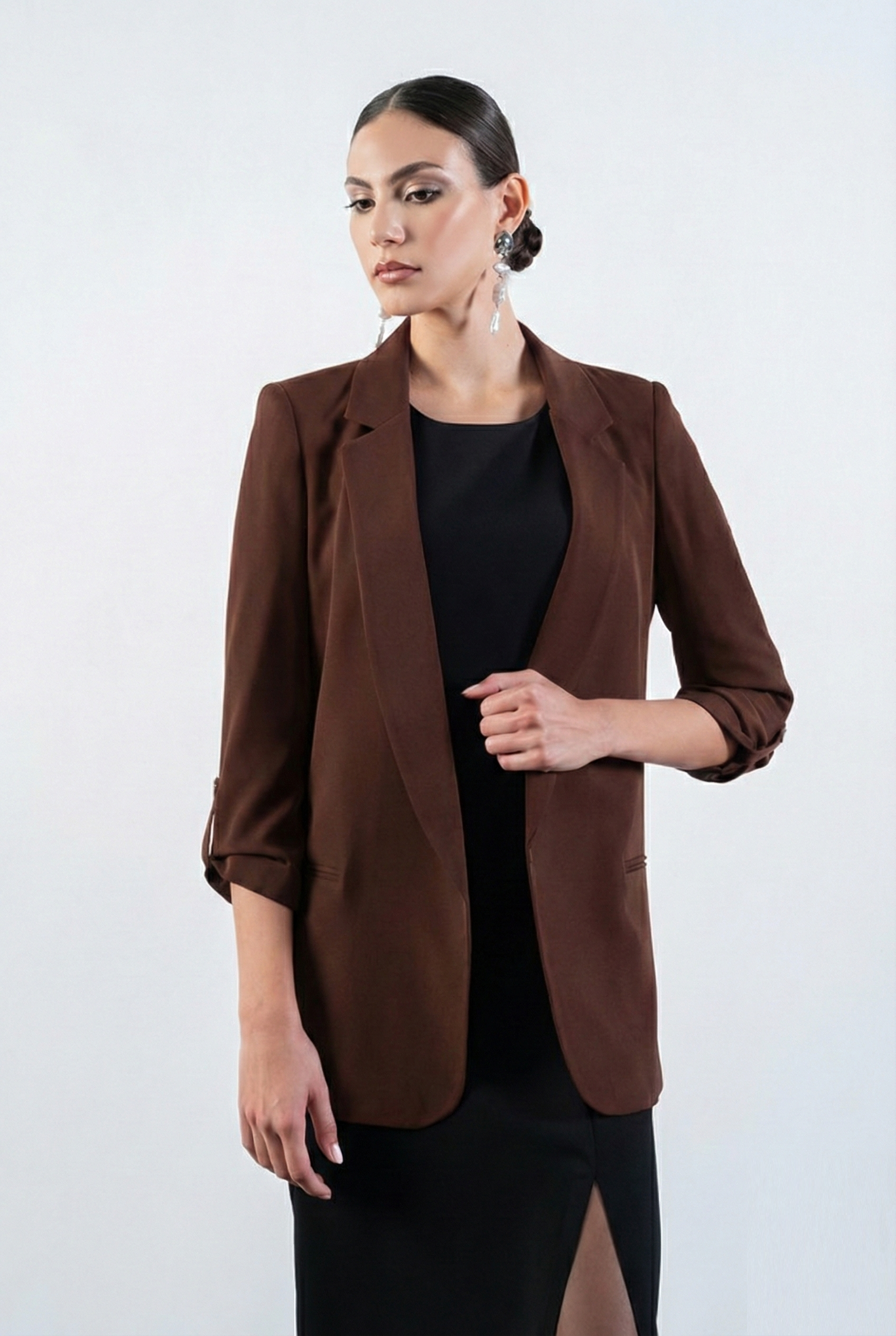 Medarda Salaş Krep Ceket KAHVE