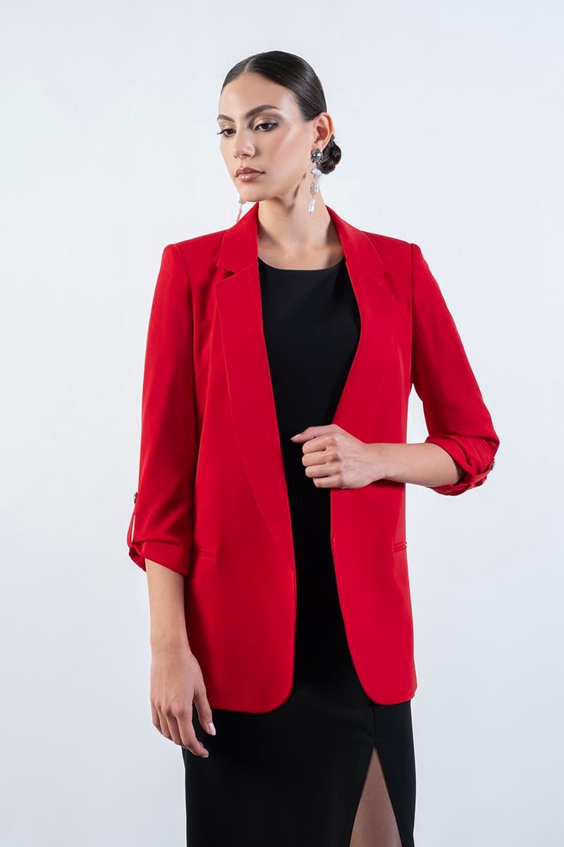 Medarda Salaş Krep Ceket KIRMIZI