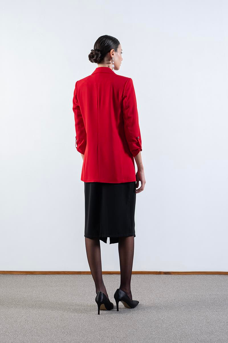 Medarda Salaş Krep Ceket KIRMIZI
