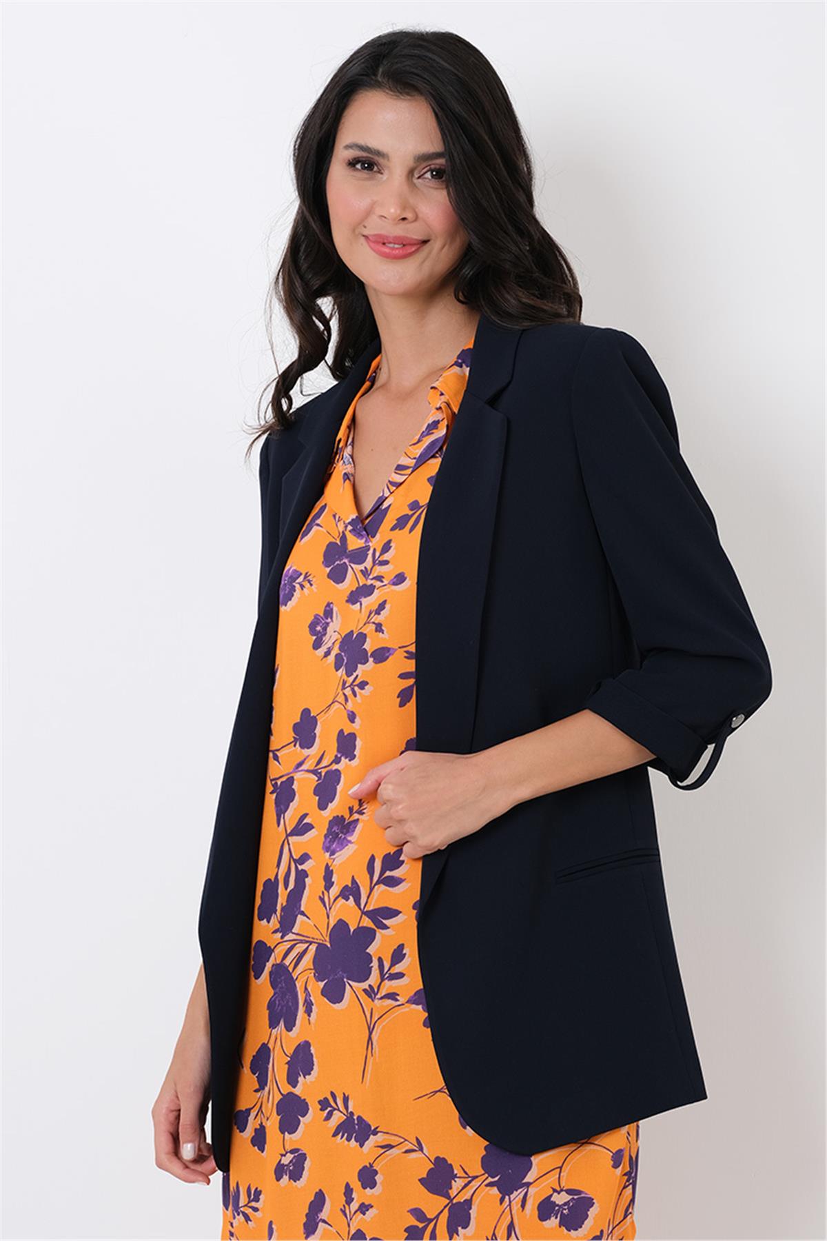 Medarda Salaş Krep Ceket LACİVERT