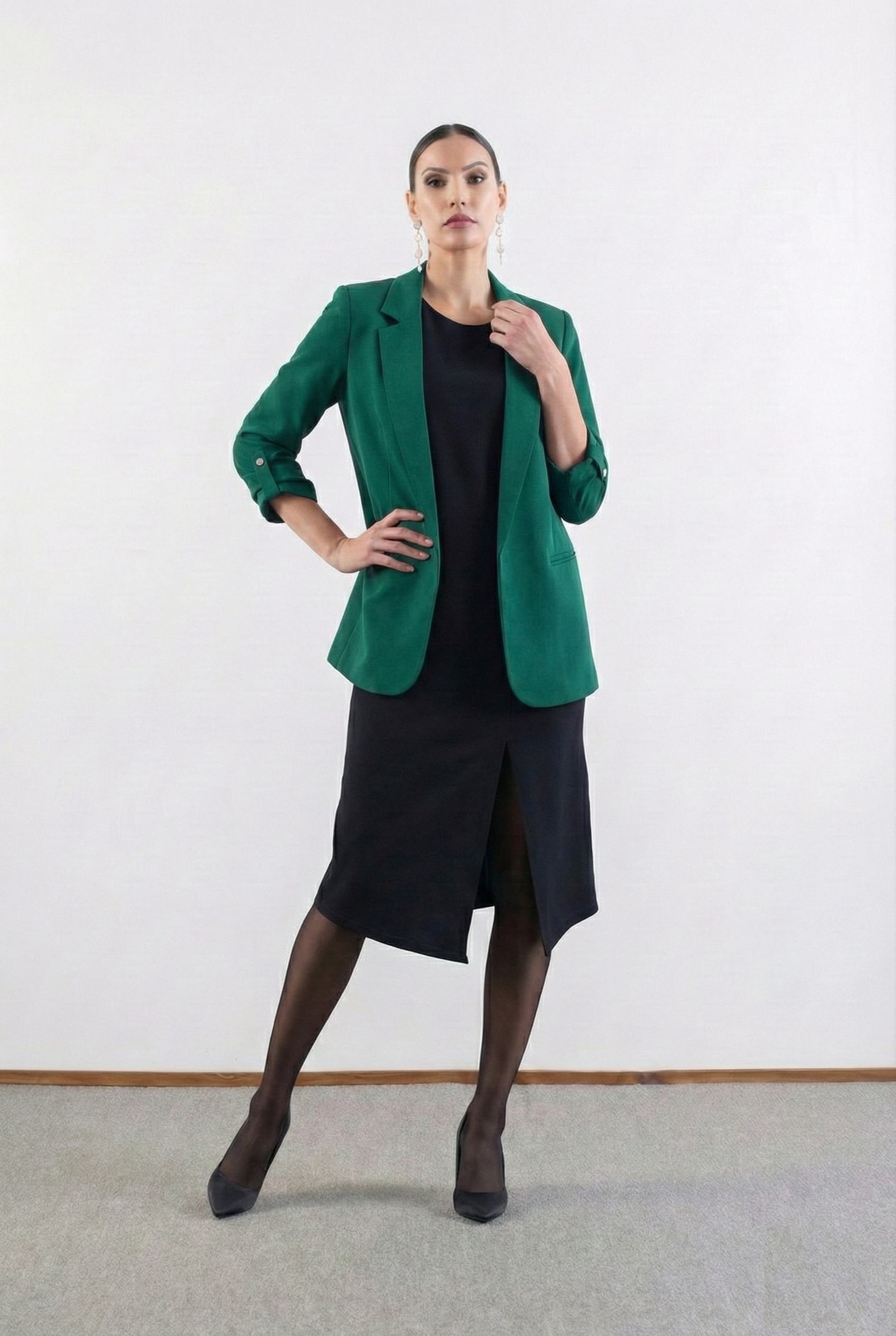 Medarda Salaş Krep Ceket YEŞİL