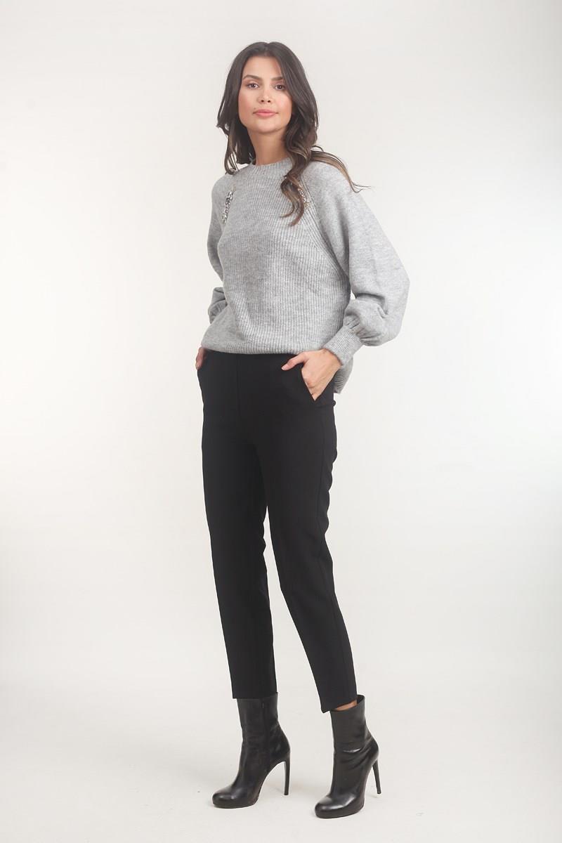 Medea Beli Lastikli Dar Paça Pantolon SİYAH