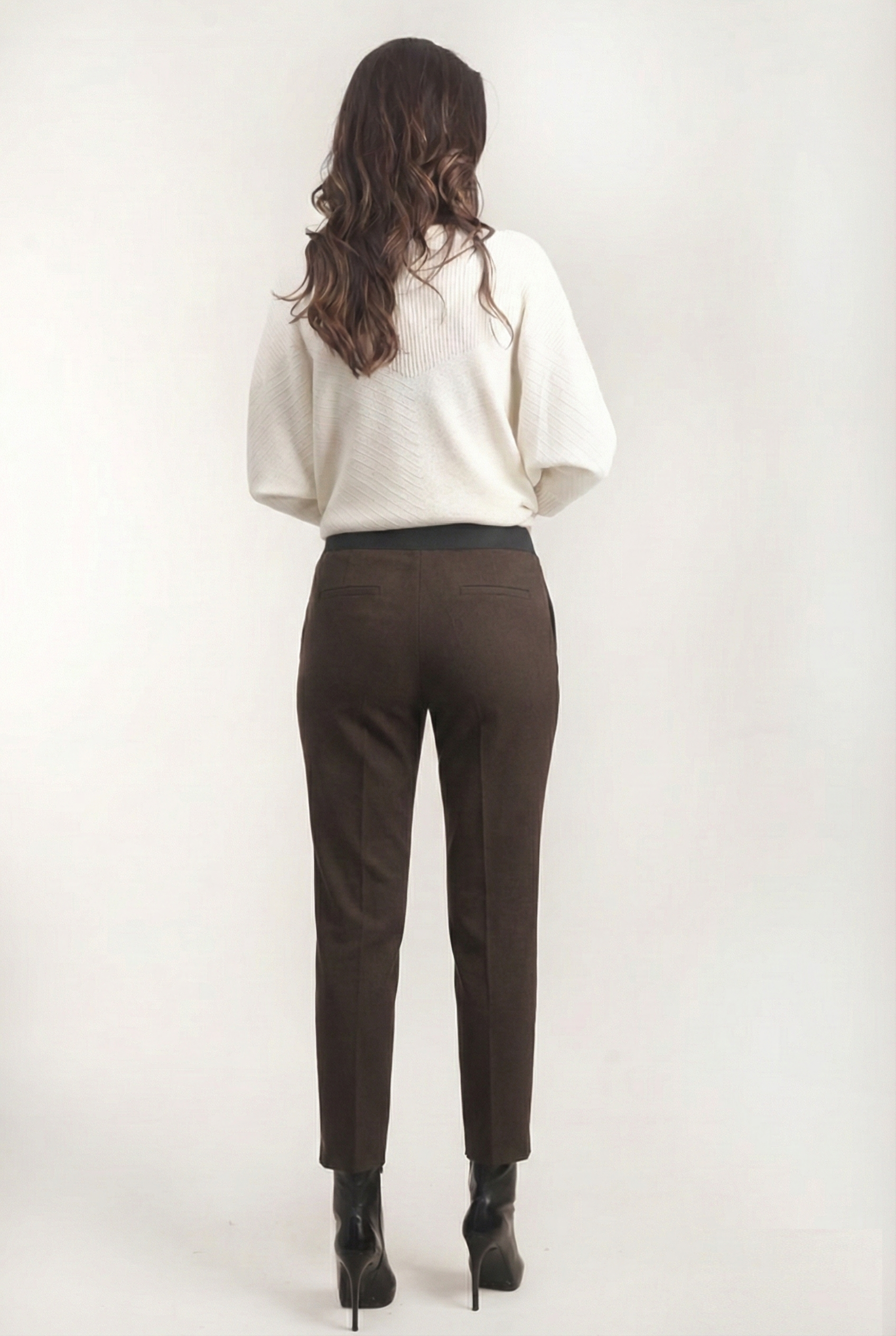 Medea Beli Lastikli Dar Paça Pantolon KAHVE