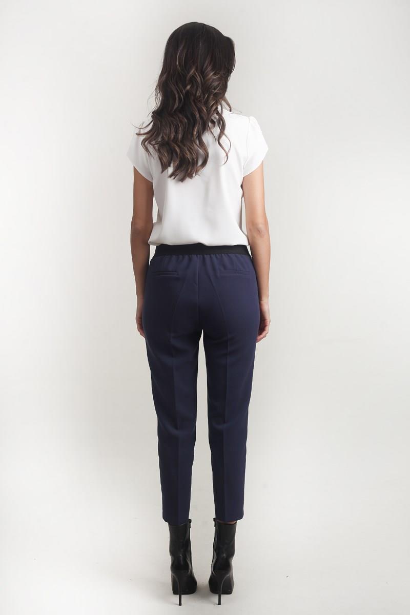 Medea Beli Lastikli Dar Paça Pantolon LACİVERT