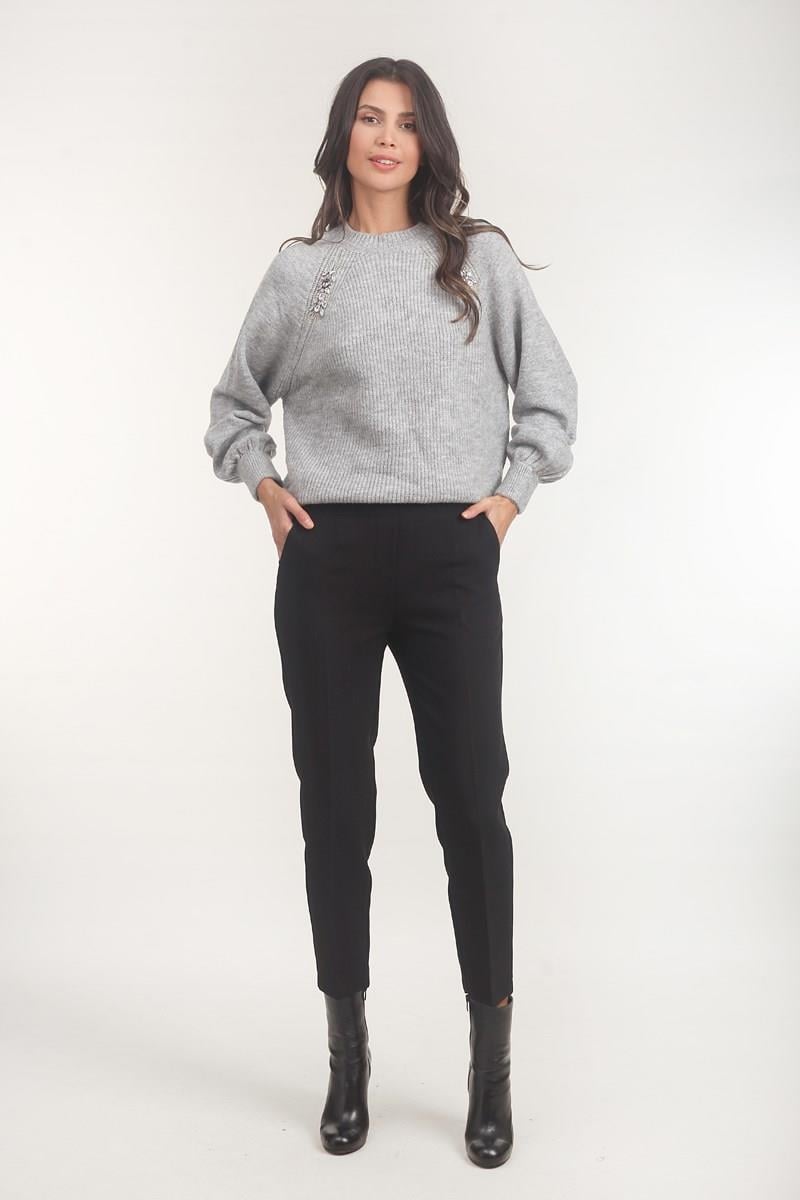 Medea Beli Lastikli Dar Paça Pantolon SİYAH